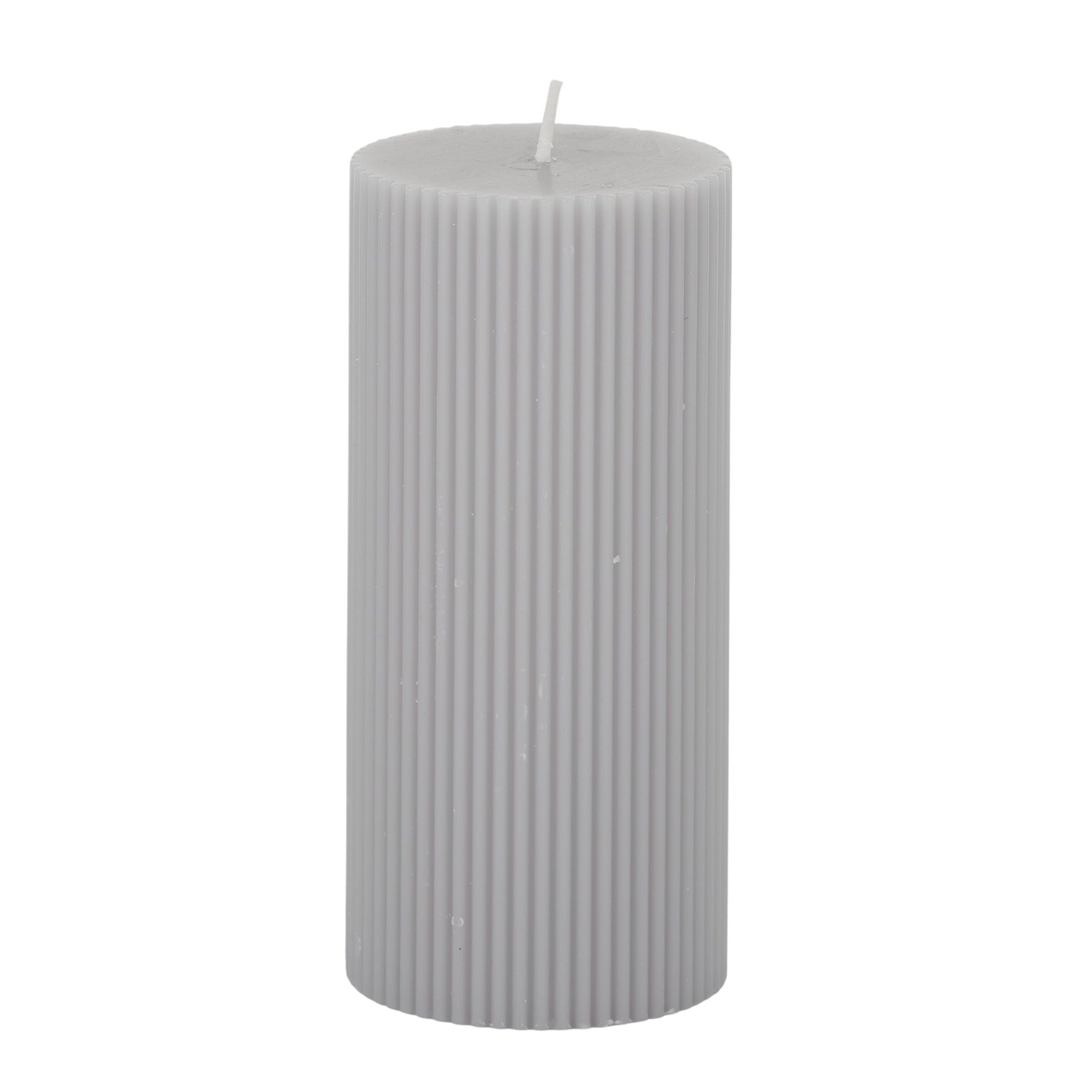 Elemental Ribbed Pillar Candle 7x15cm Grey