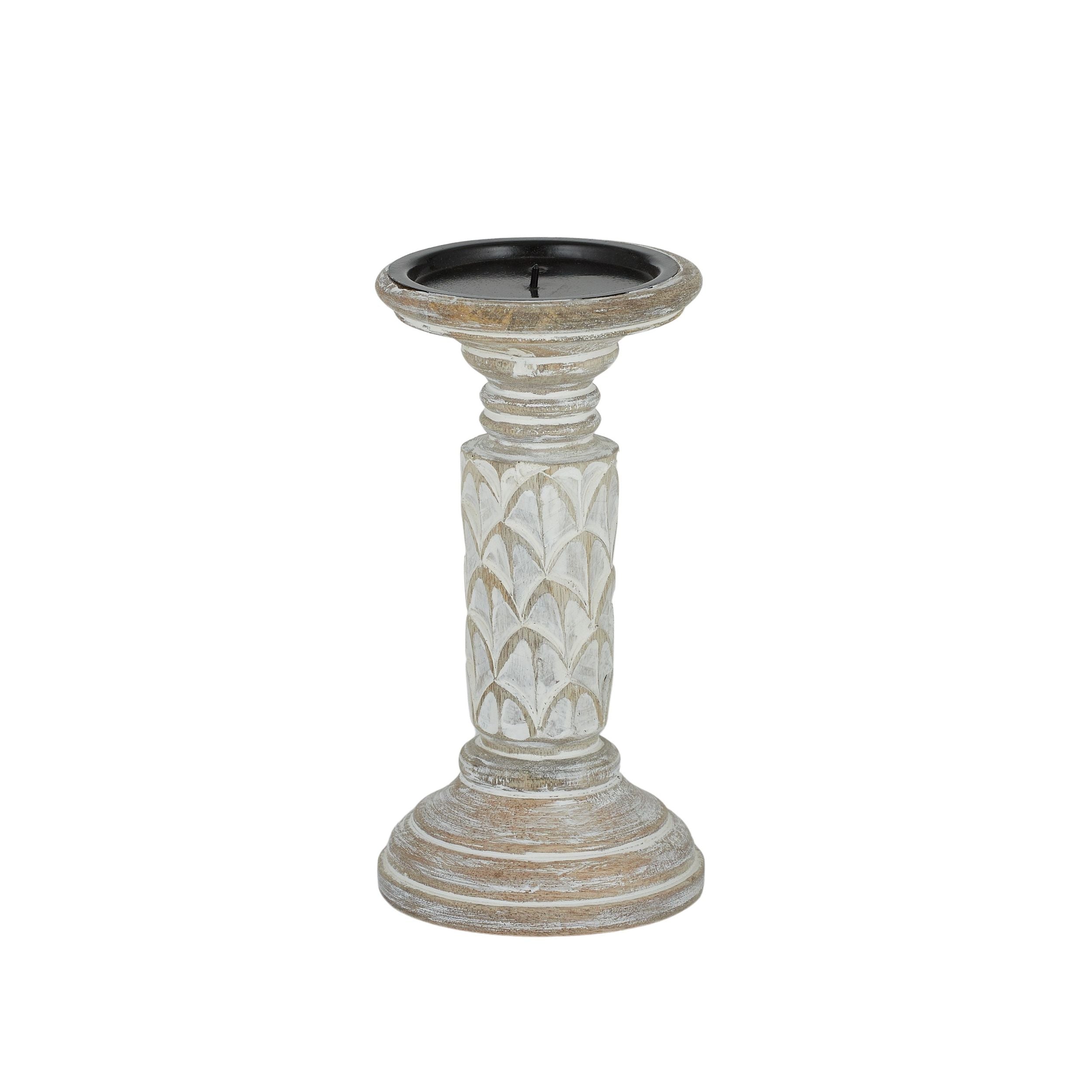 Coast To Coast Sirena Wood Candleholder 10.5x20cm White