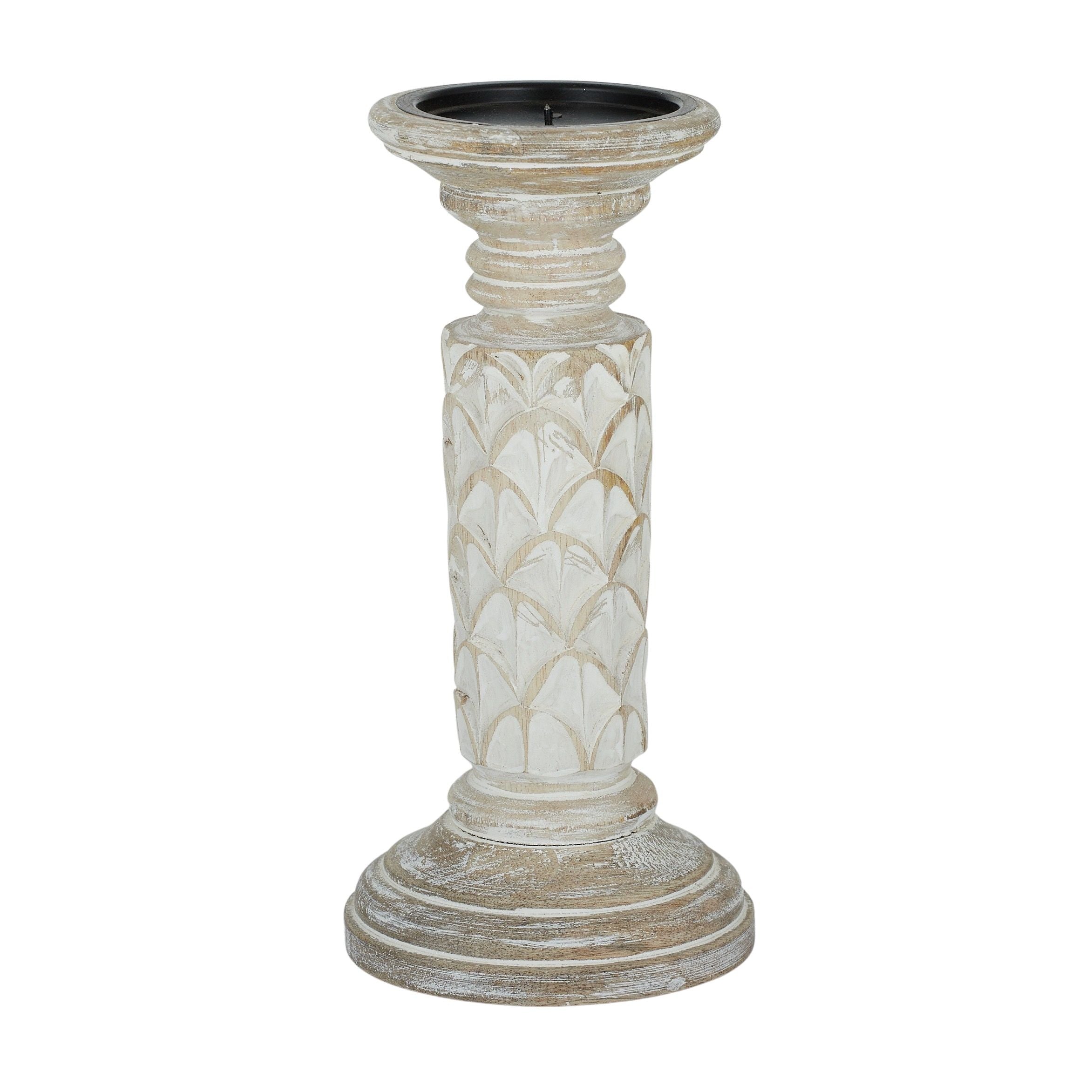 Coast To Coast Sirena Wood Candleholder 10.5x25cm White