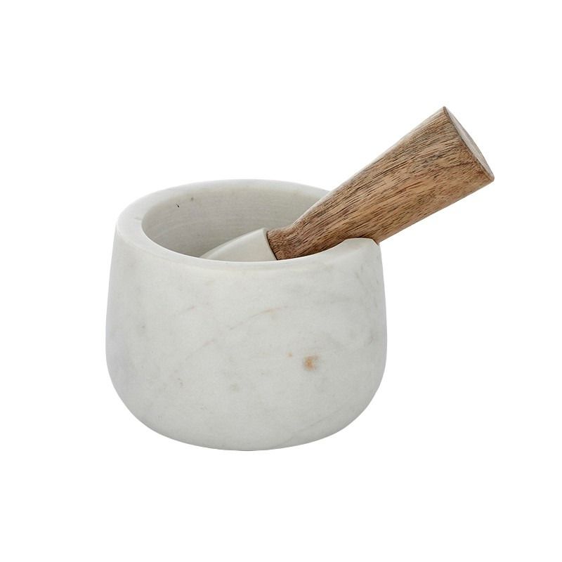 Assemble Marble/Wood Mortar & Pestle White