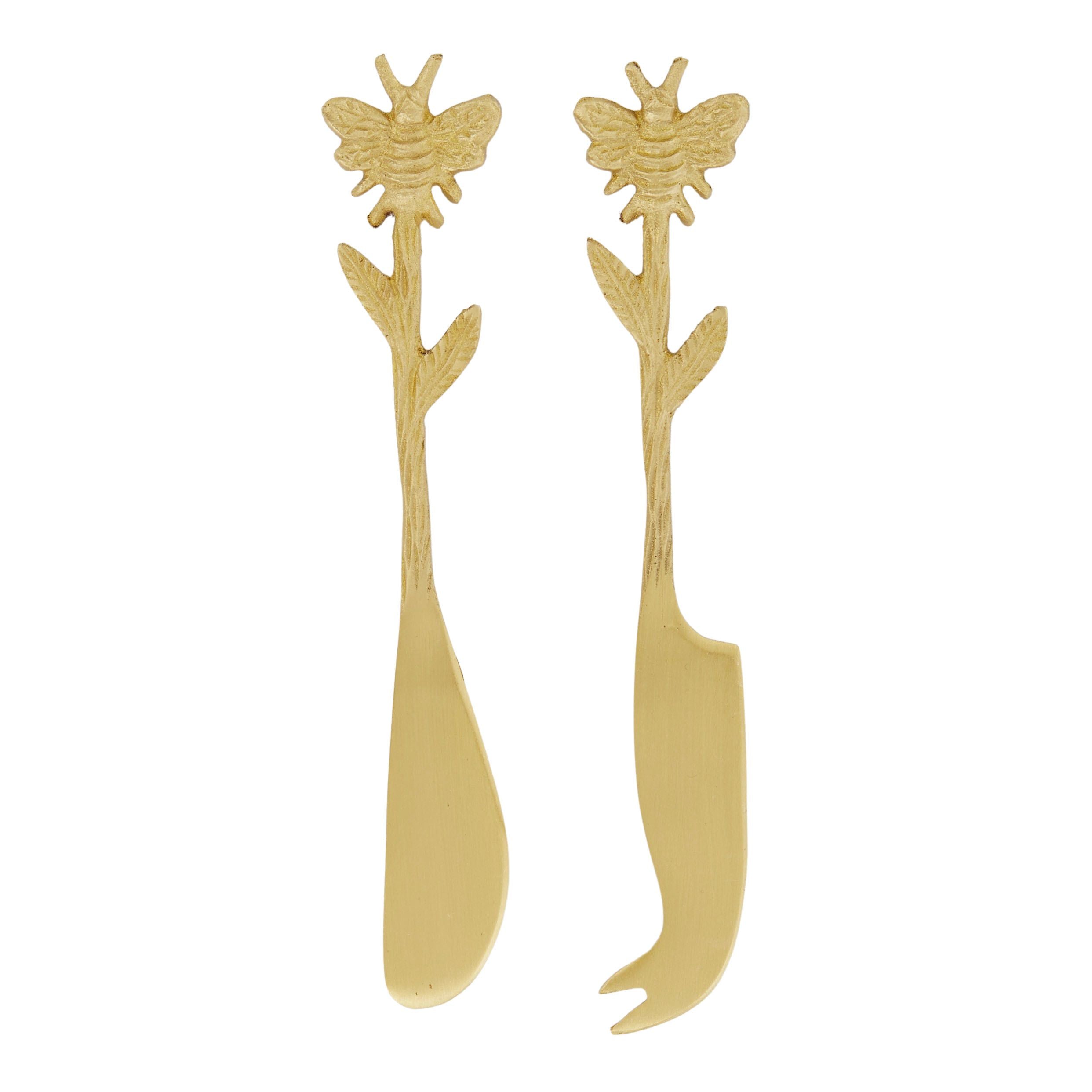 Assemble Hive Set of 2 Cheese Knives Gold