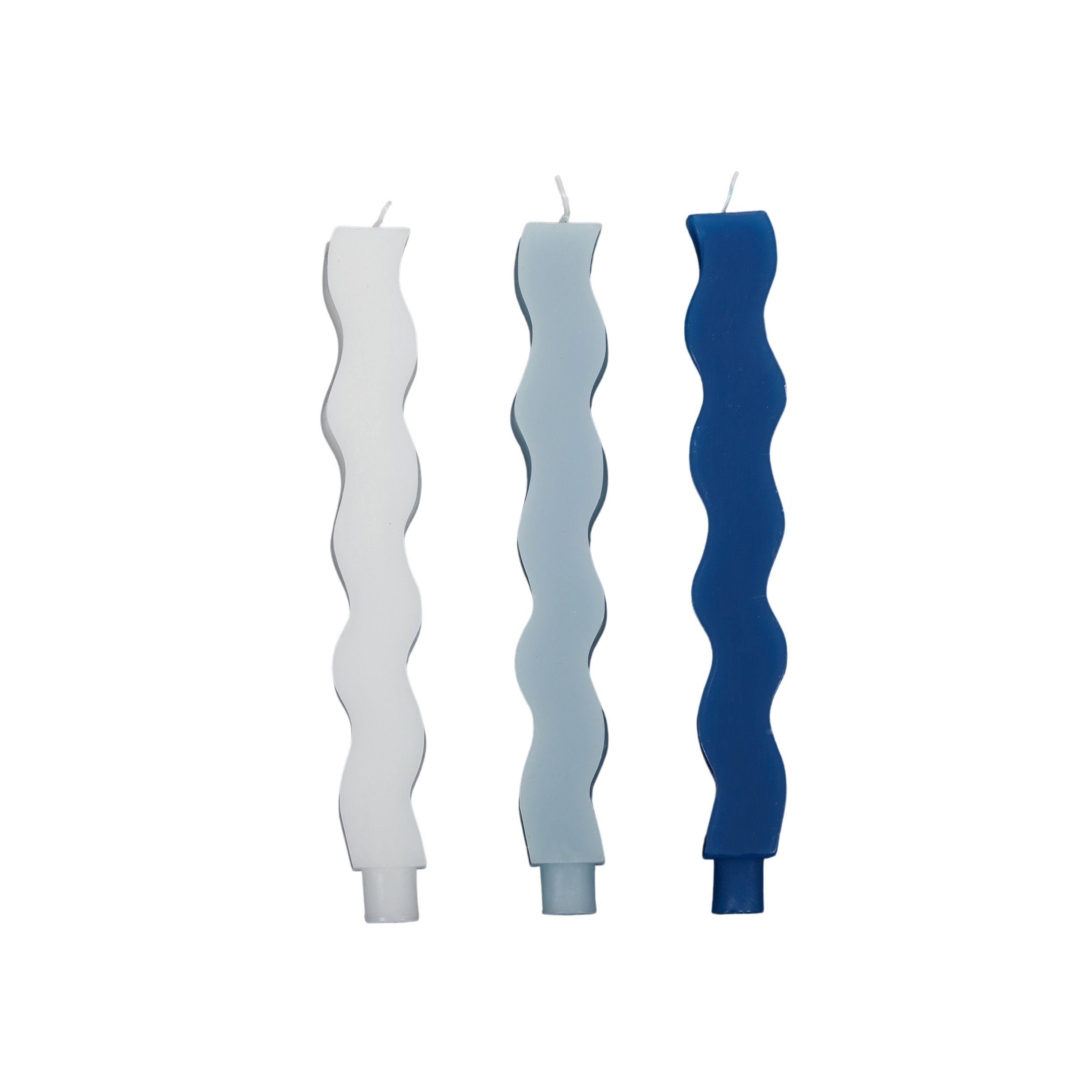 Elemental Wave Set of 3 Dinner Candle White/Blu/Nvy