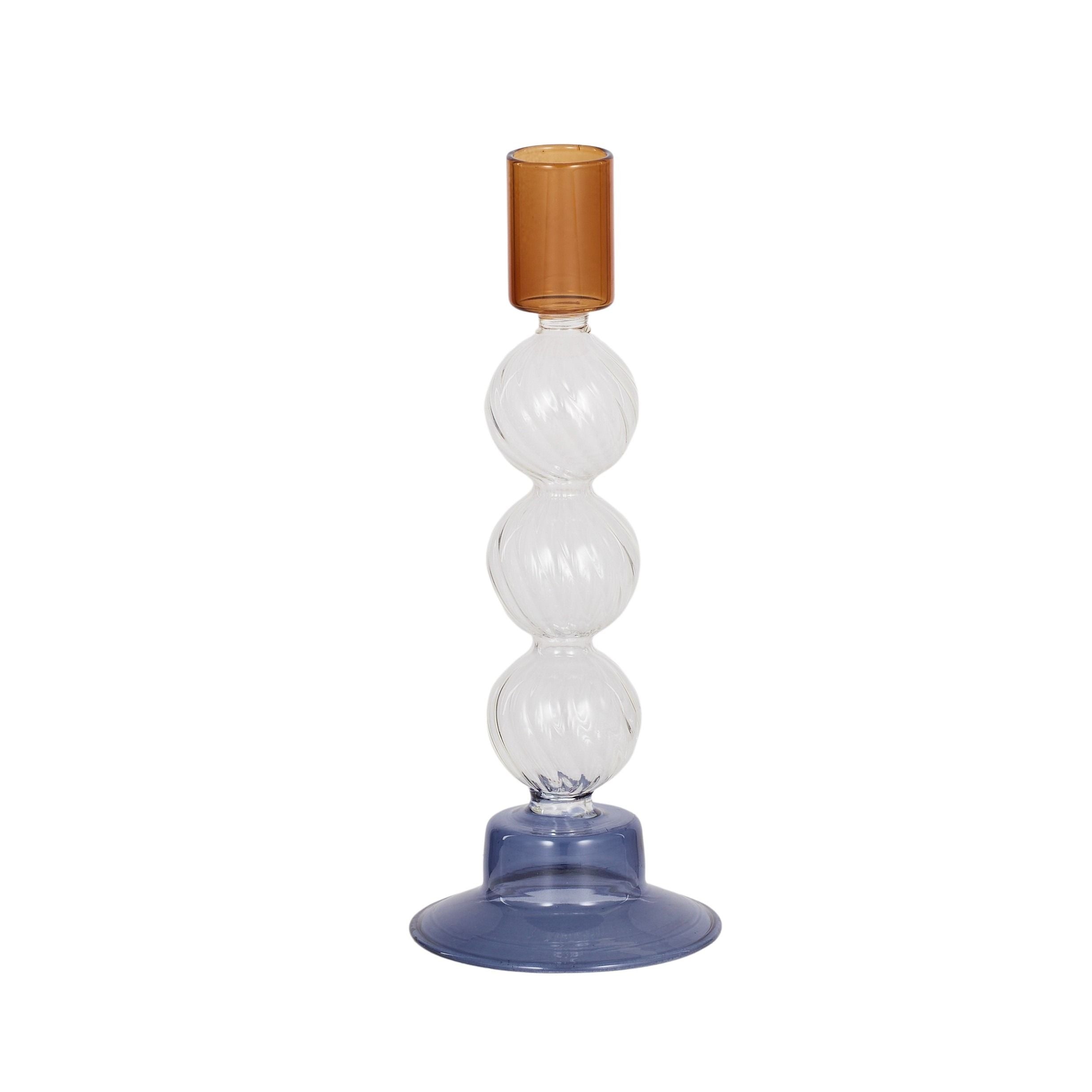 Coast To Coast Dana Glass C'holder 8x20cm Amber/Blue