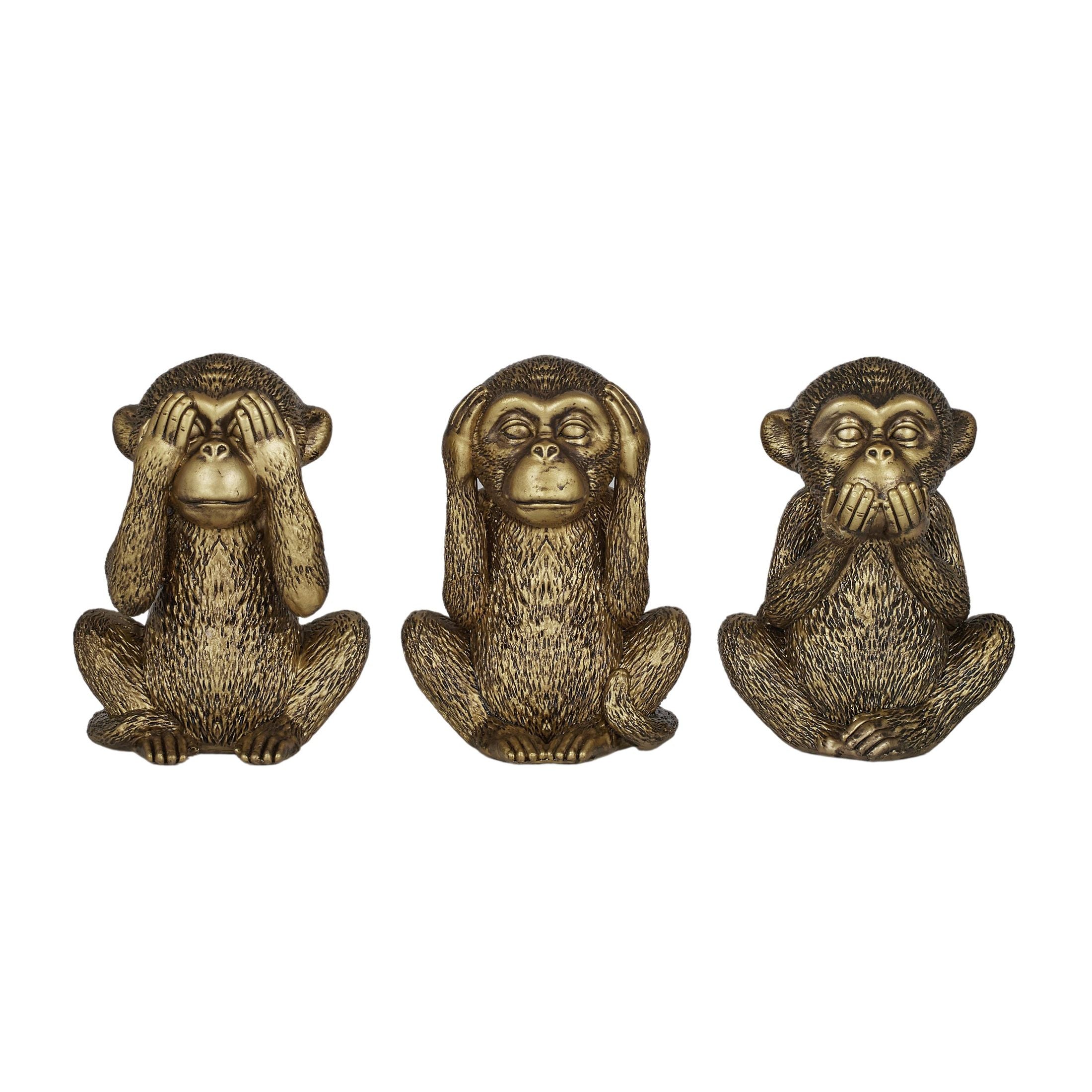 Coast To Coast No Evil Set of 3 Resin Sculptures Gold