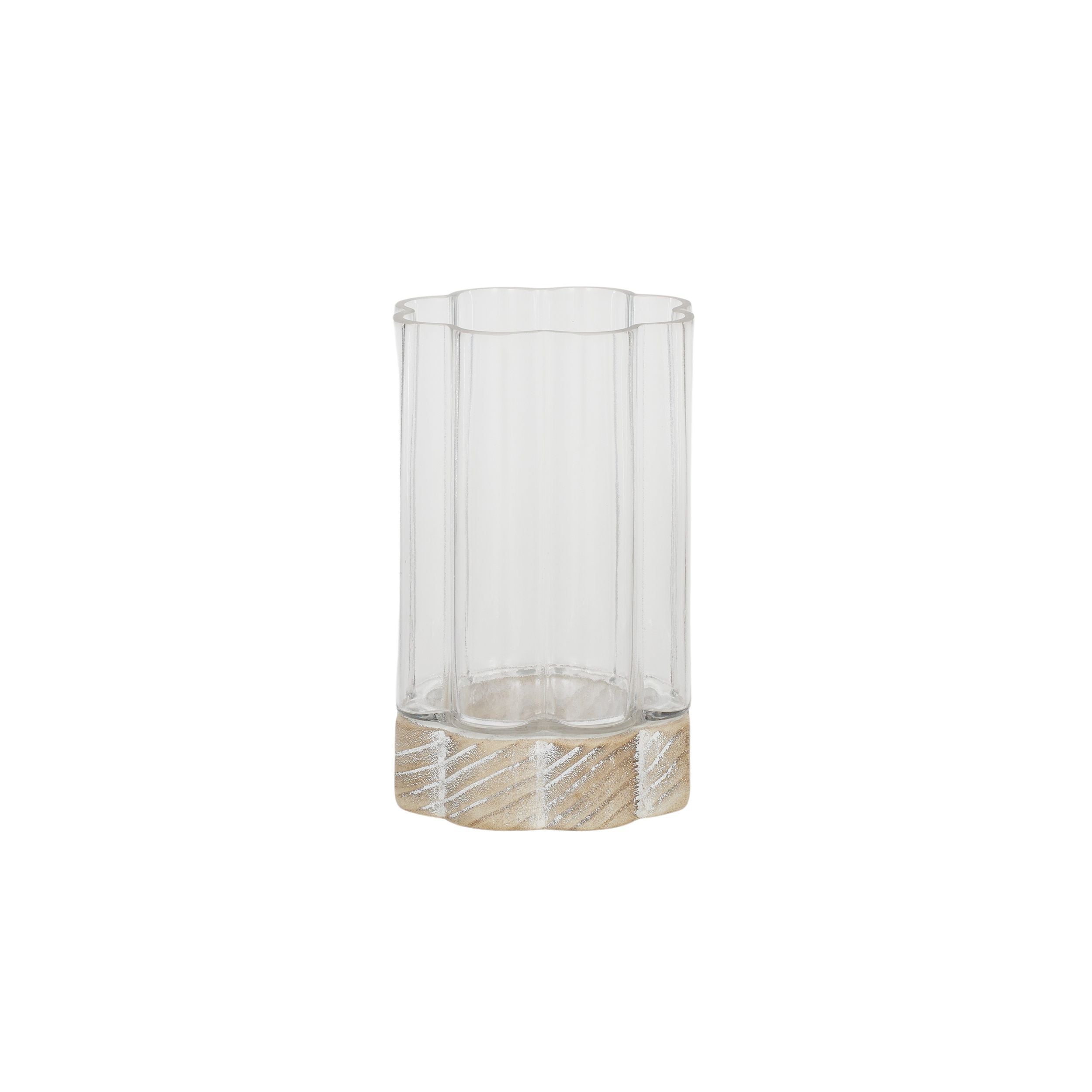 Coast To Coast Flower Glass/Wood Hurricane 15x24cm White