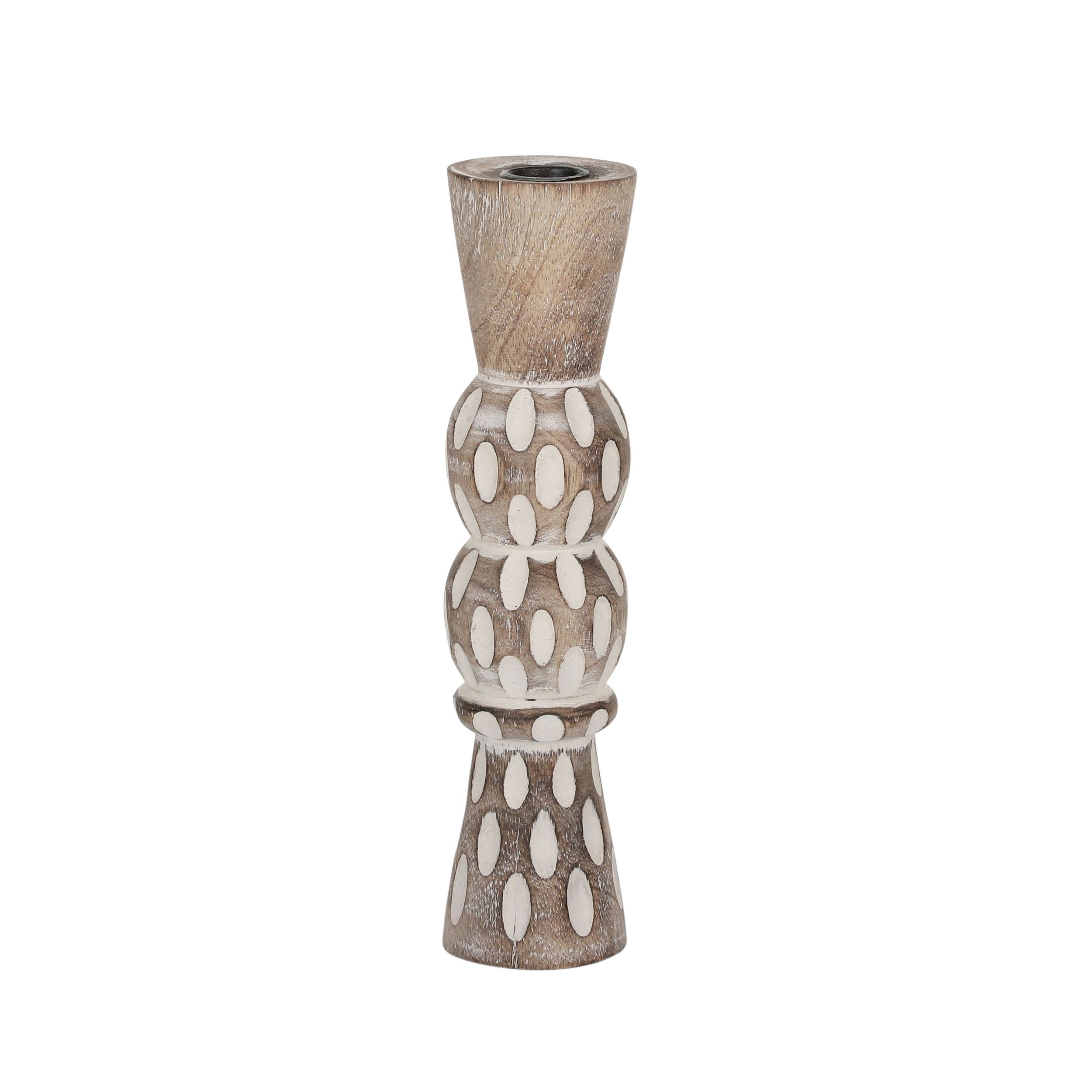 Coast To Coast Lunare Wood Candleholder 6x25cm Wh Wash