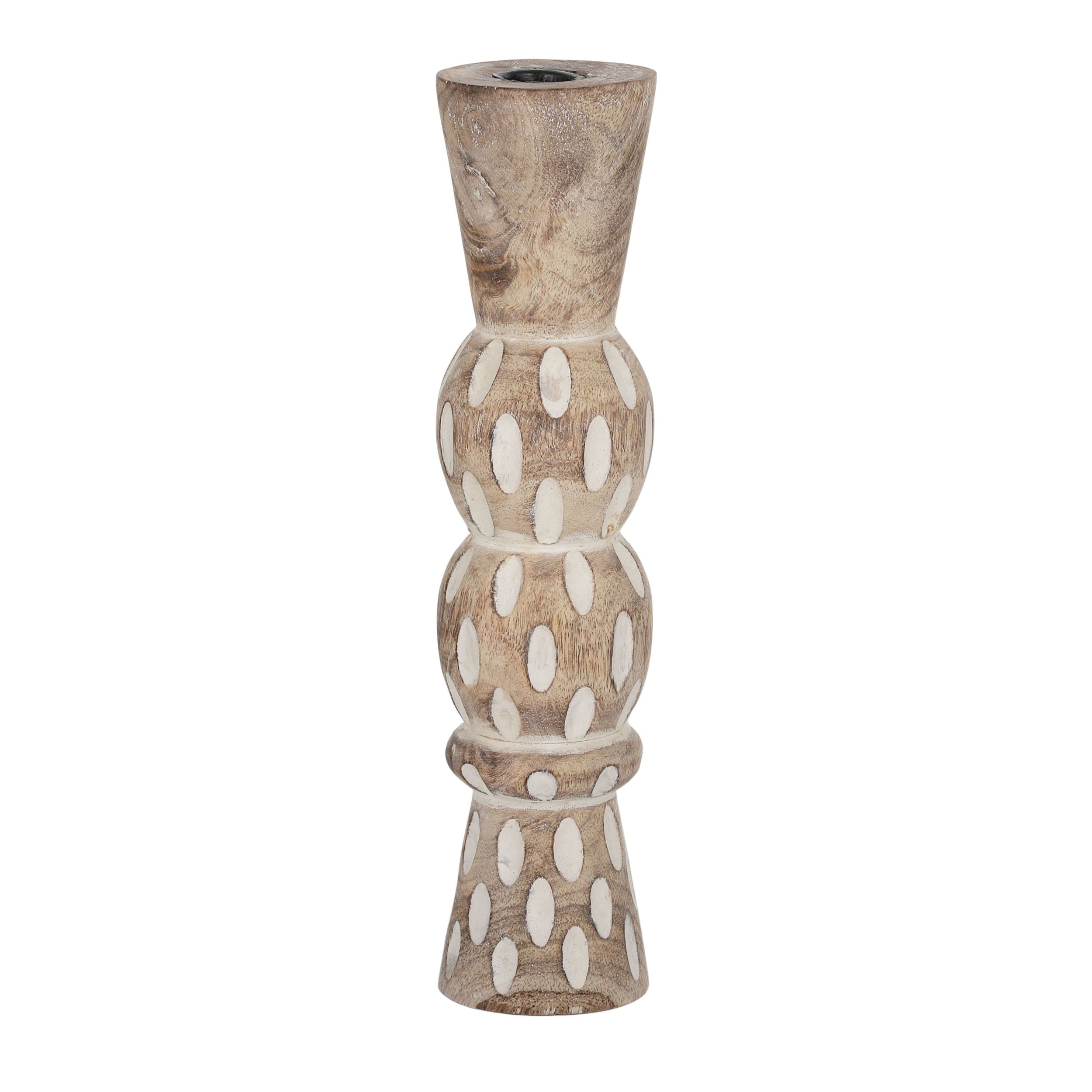 Coast To Coast Lunare Wood Candleholder 7x30cm Wh Wash