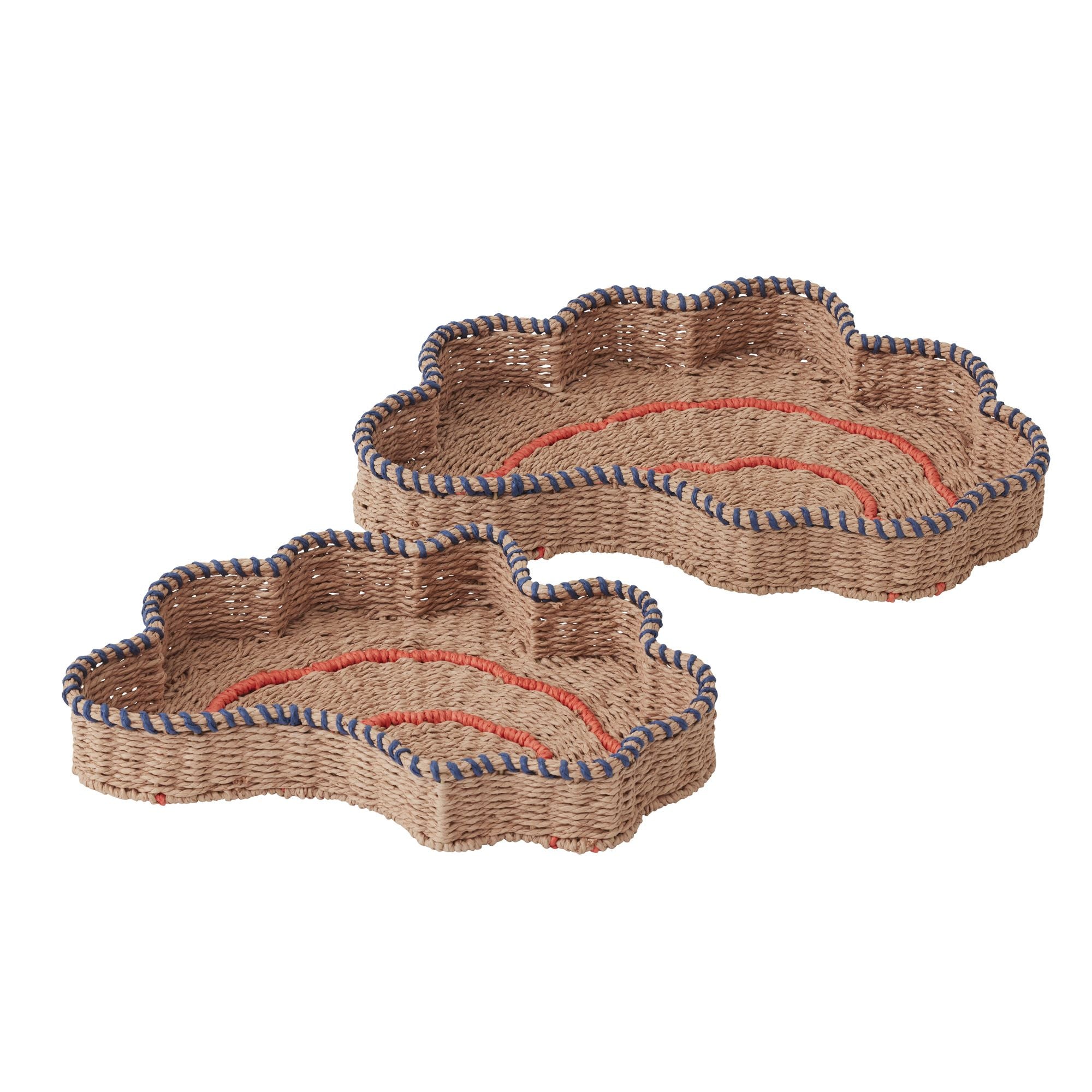 Assemble Shell Set of 2 Woven Tray Natural/Blue