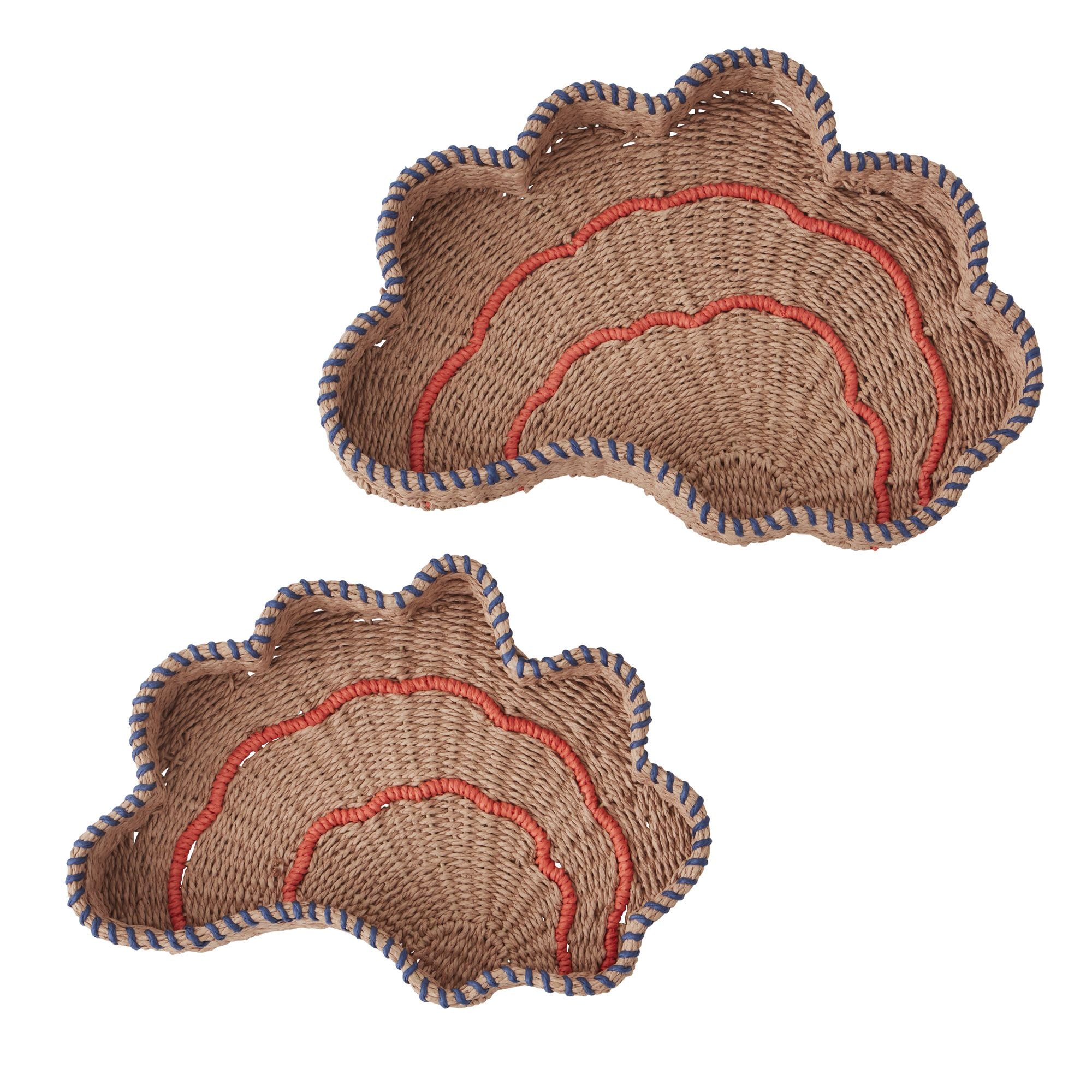 Assemble Shell Set of 2 Woven Tray Natural/Blue