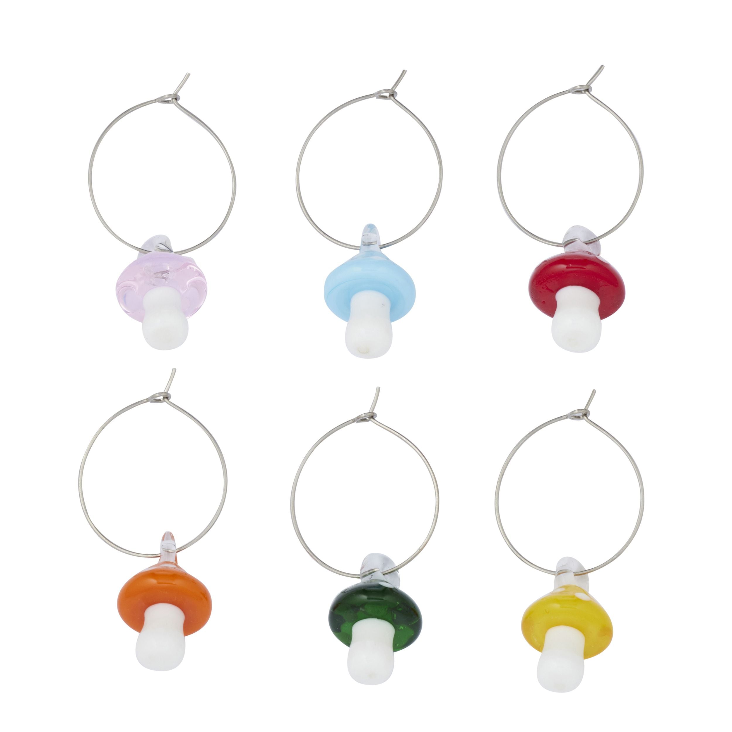 Assemble Shroom Set of 6 Glass Wine Charms Assorted