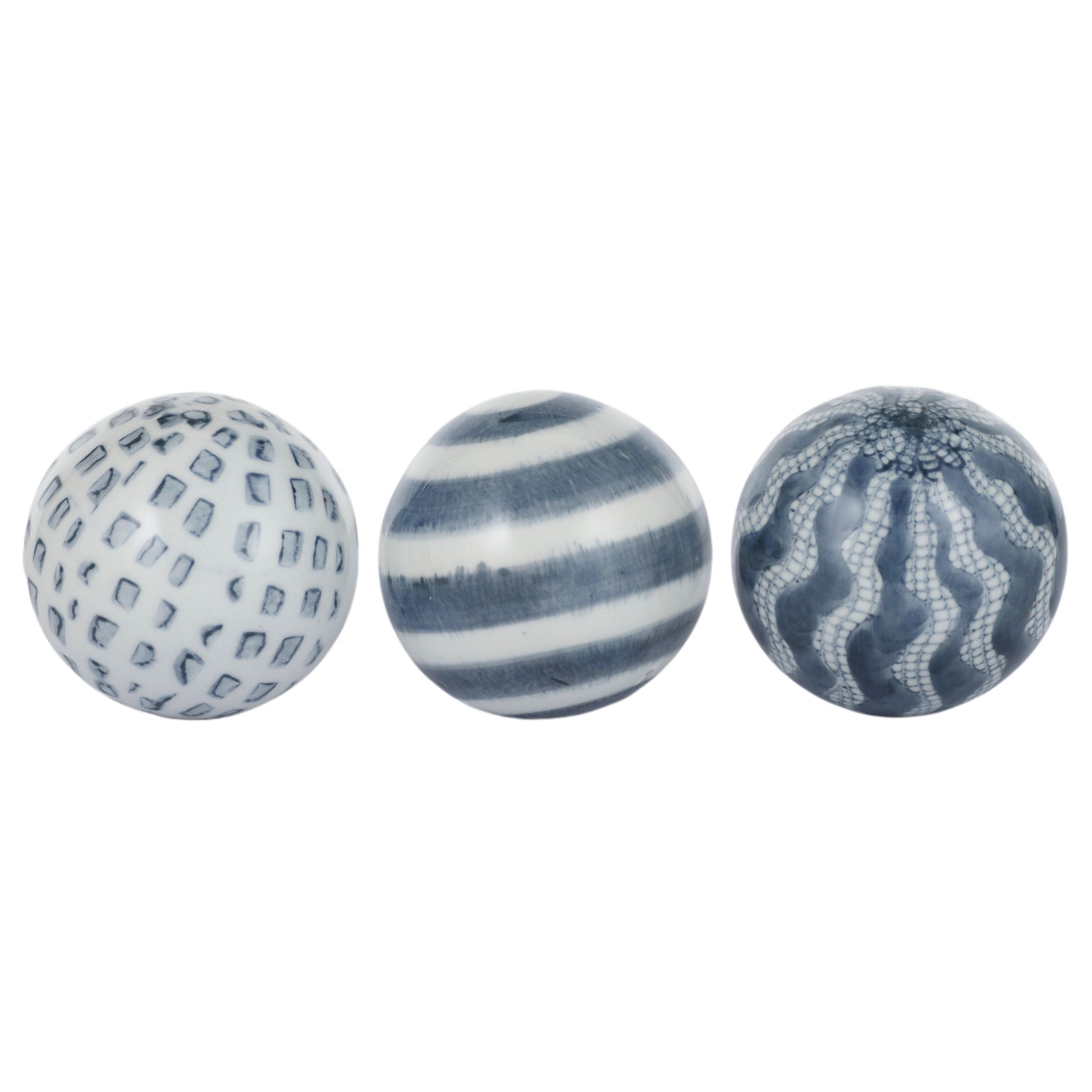 Coast To Coast Lei Ceramic Decorative Balls 7.5cm White/Navy 3 Assorted