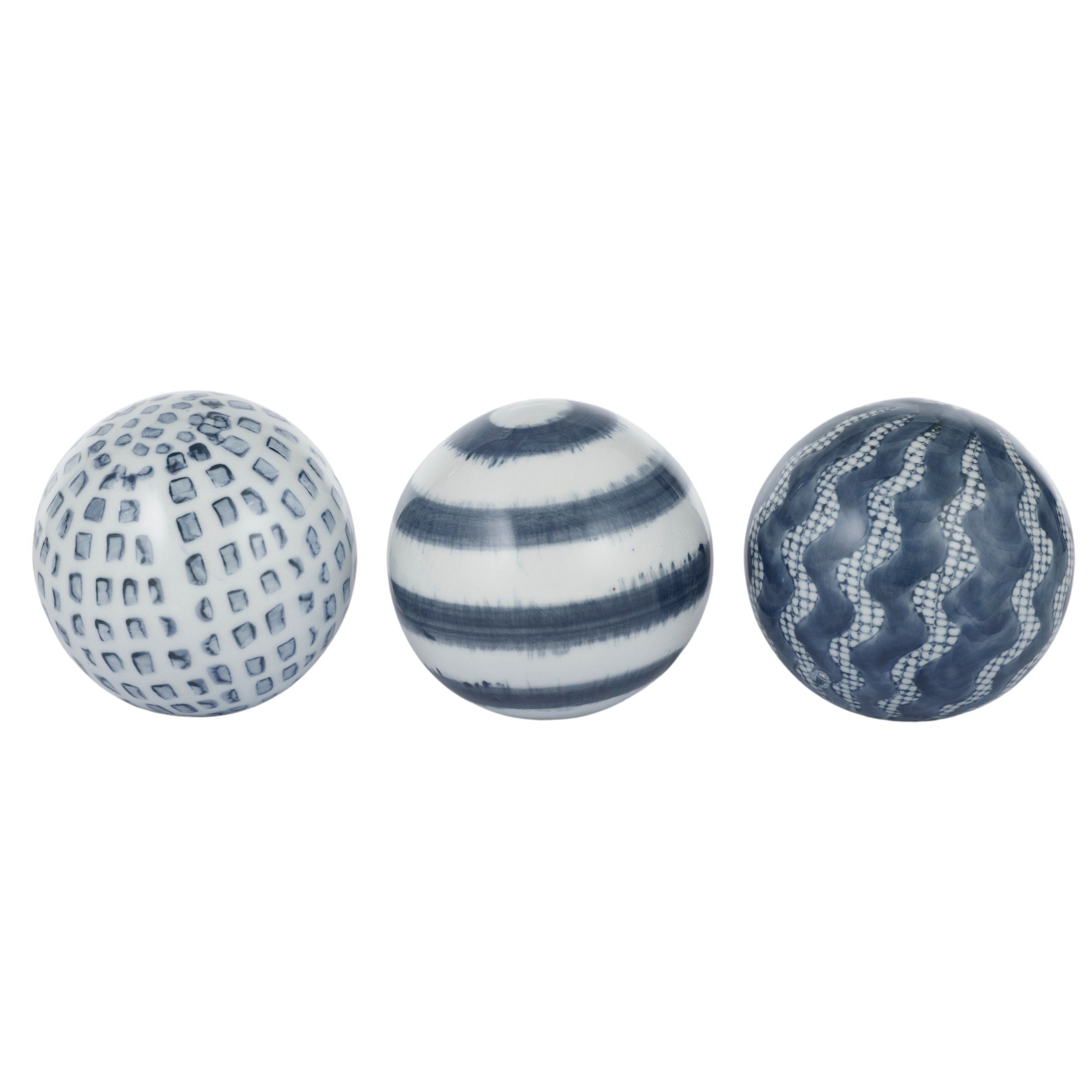 Coast To Coast Lei Ceramic Decorative Balls 10cm White/Navy 3 Assorted