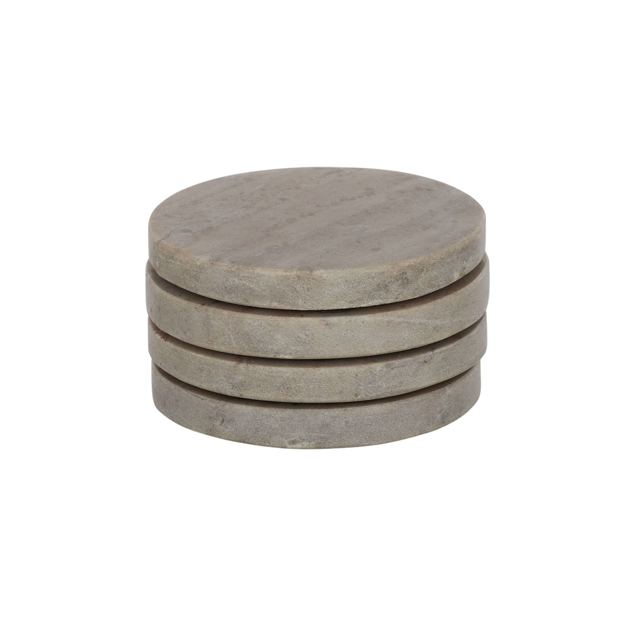 Assemble Neo Set of 4 Round Marble Coaster Beige