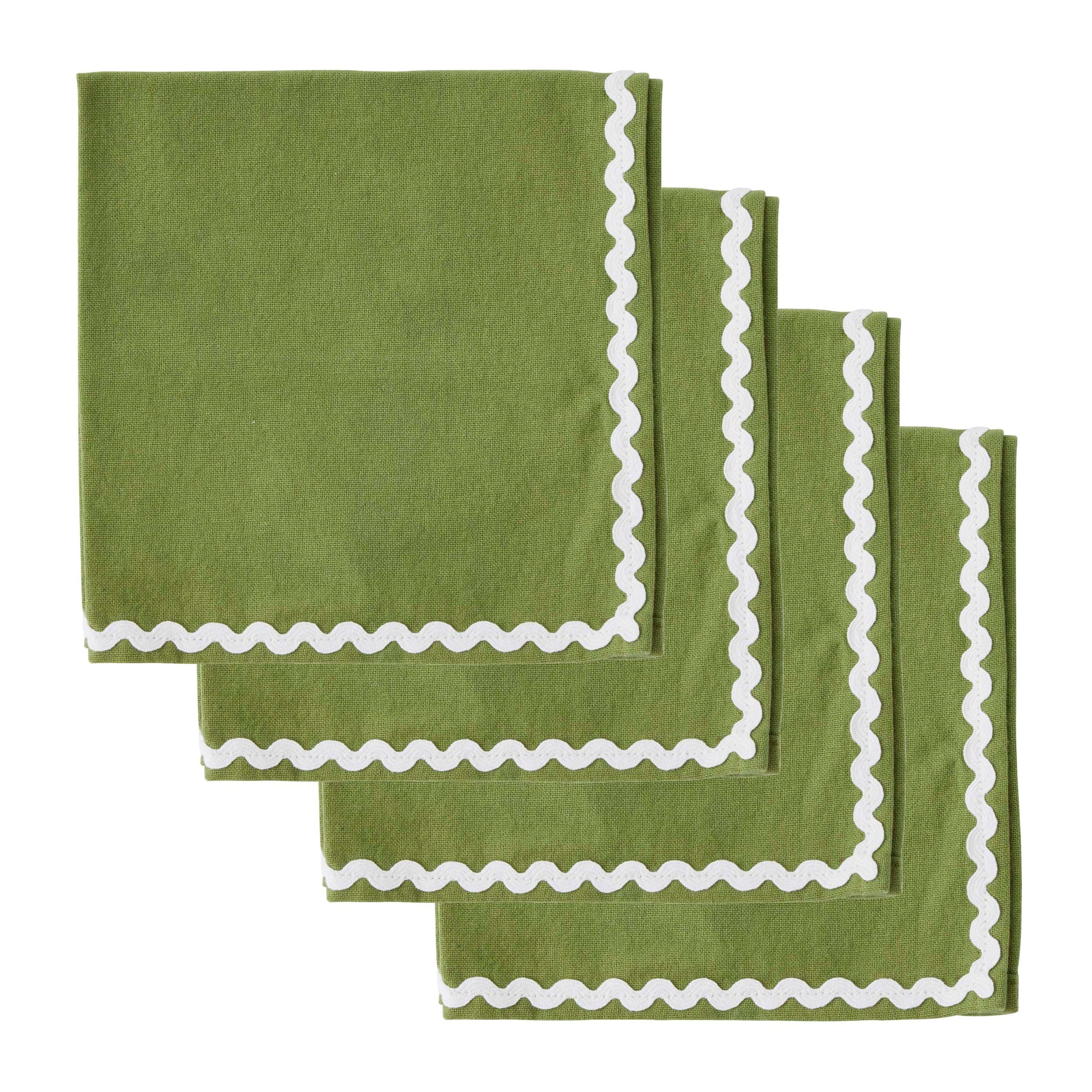 Assemble Orla Set of 4 Cotton Napkins Olive/Ivory