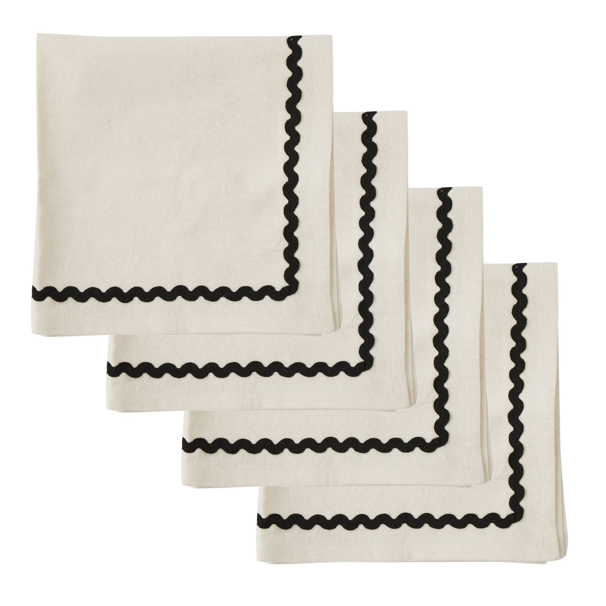 Assemble Orla Set of 4 Cotton Napkins Ivory/Black