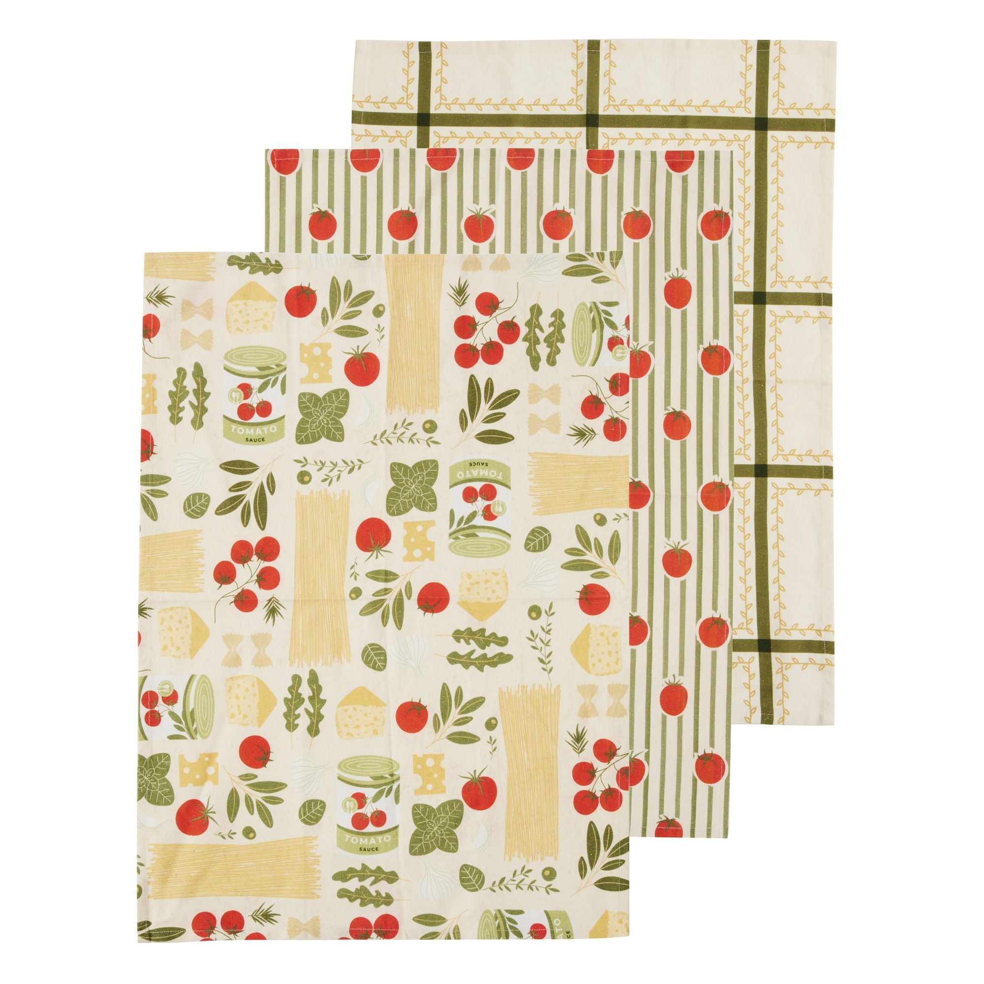 Assemble Deli Set of 3 Cotton Tea Towels Rd/Gn