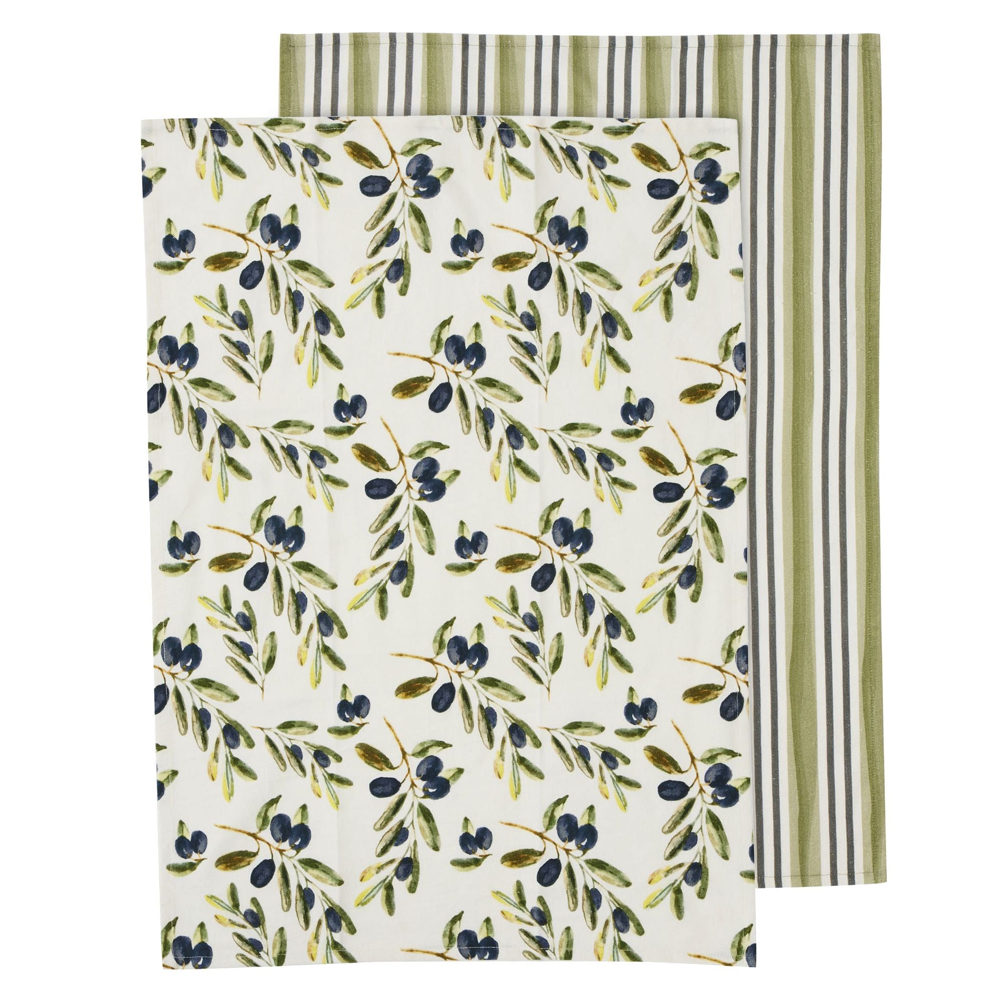 Assemble Oliva Set of 2 Cotton Tea Towels Black/Green