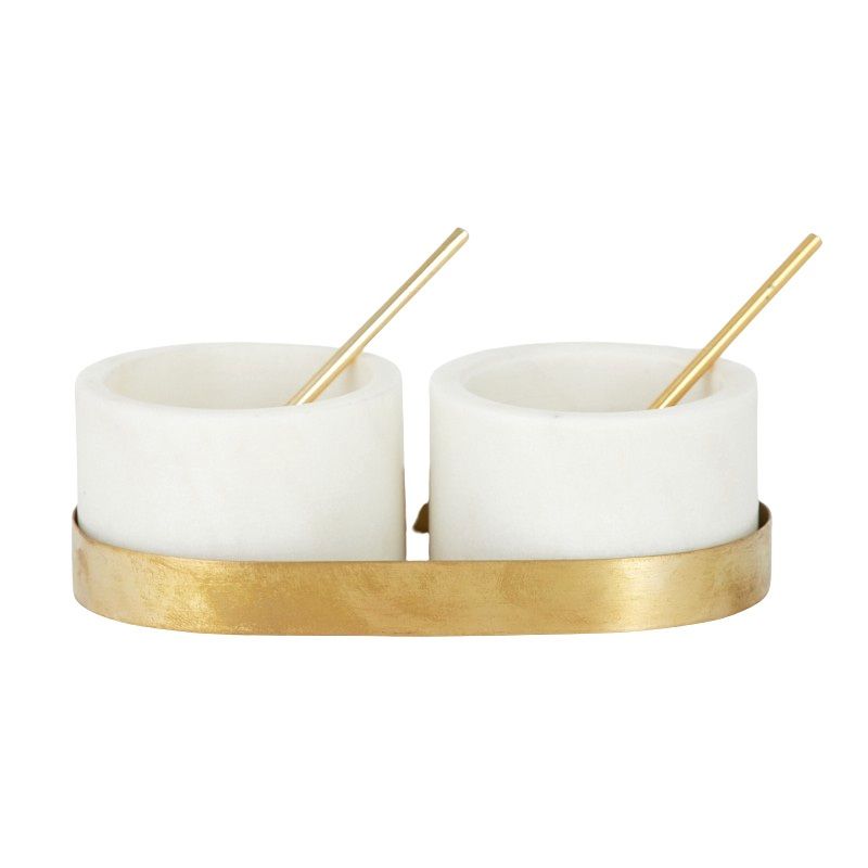 Assemble Mina Set of 2 Marble Bowl with Tray White