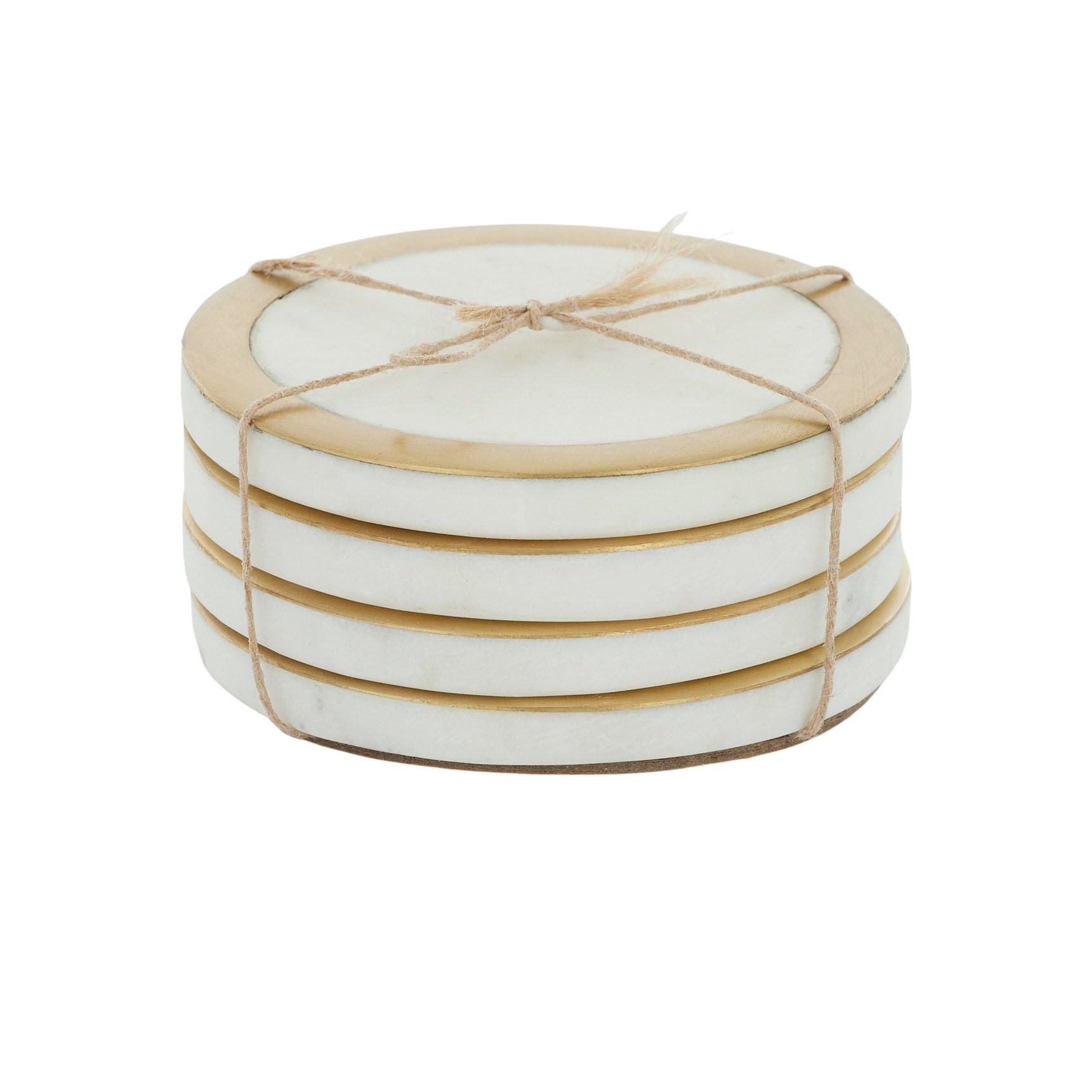 Coast To Coast Circa Set of 4 Marble Brass Coasters White