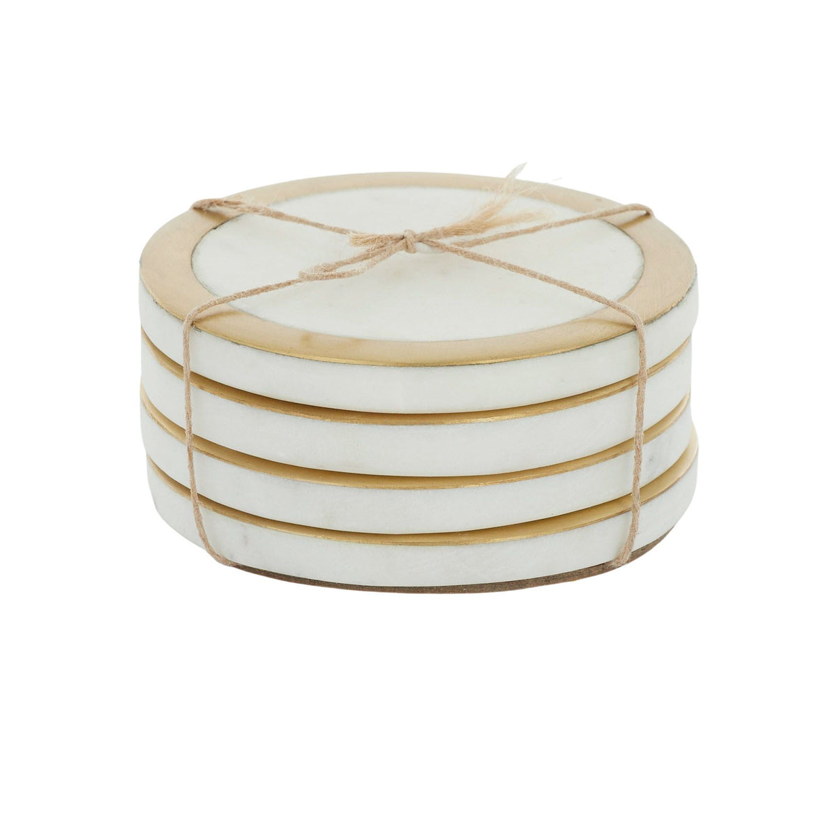 Coast To Coast Circa Set of 4 Marble Brass Coasters White