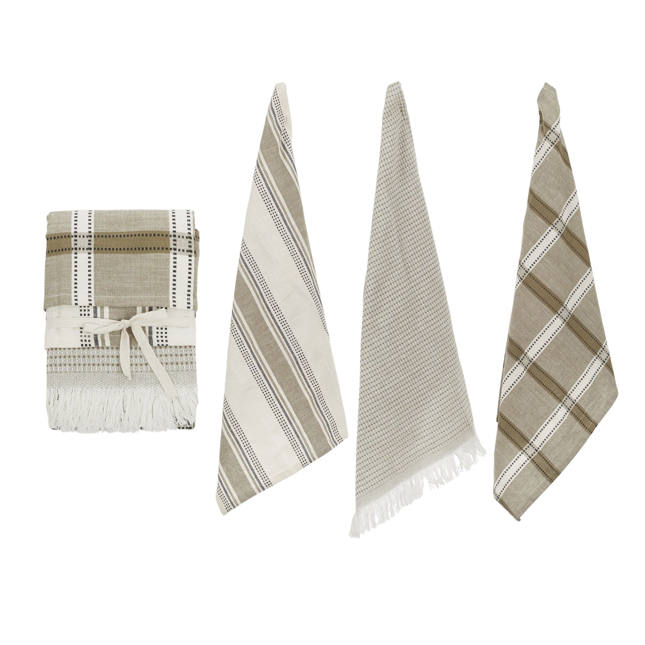 Assemble Maye Set of 3 Cotton Tea Towels Olive