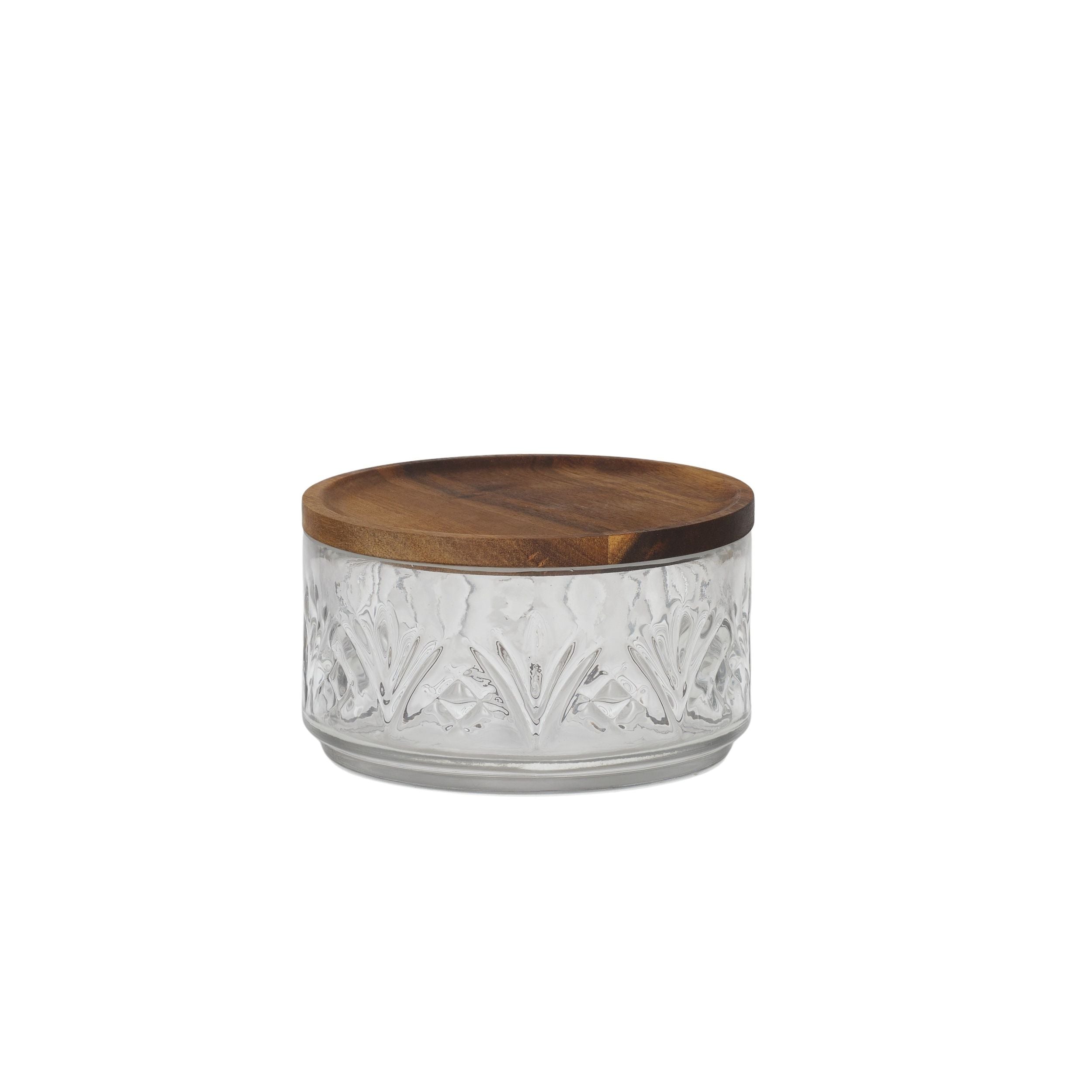 Assemble Aleah Glass/Wood Bowl with Lid 16x9cm