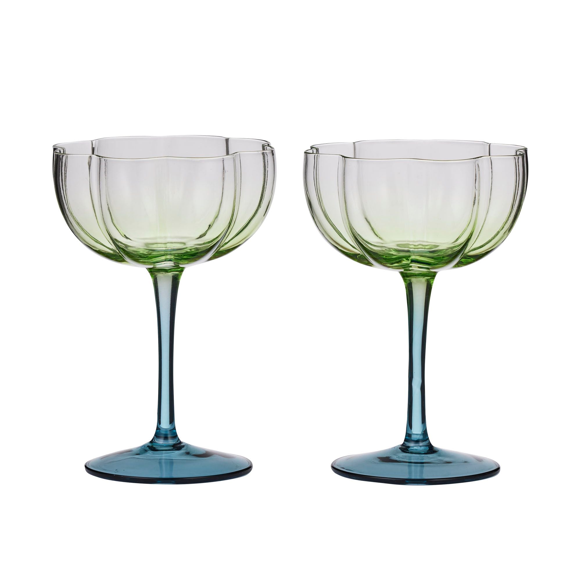 Assemble Lotti Set of 2 Tulip Glass Green/Blue