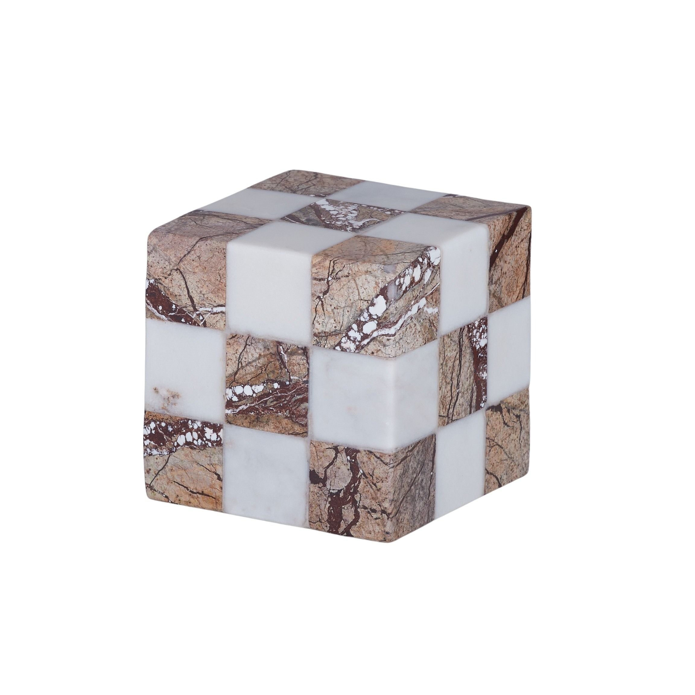 Coast To Coast Cubo Marble Sculpture White/Brown