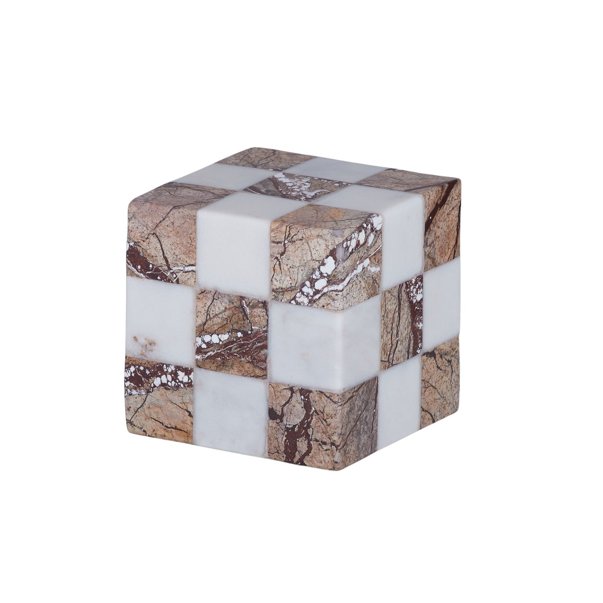Coast To Coast Cubo Marble Sculpture White/Brown