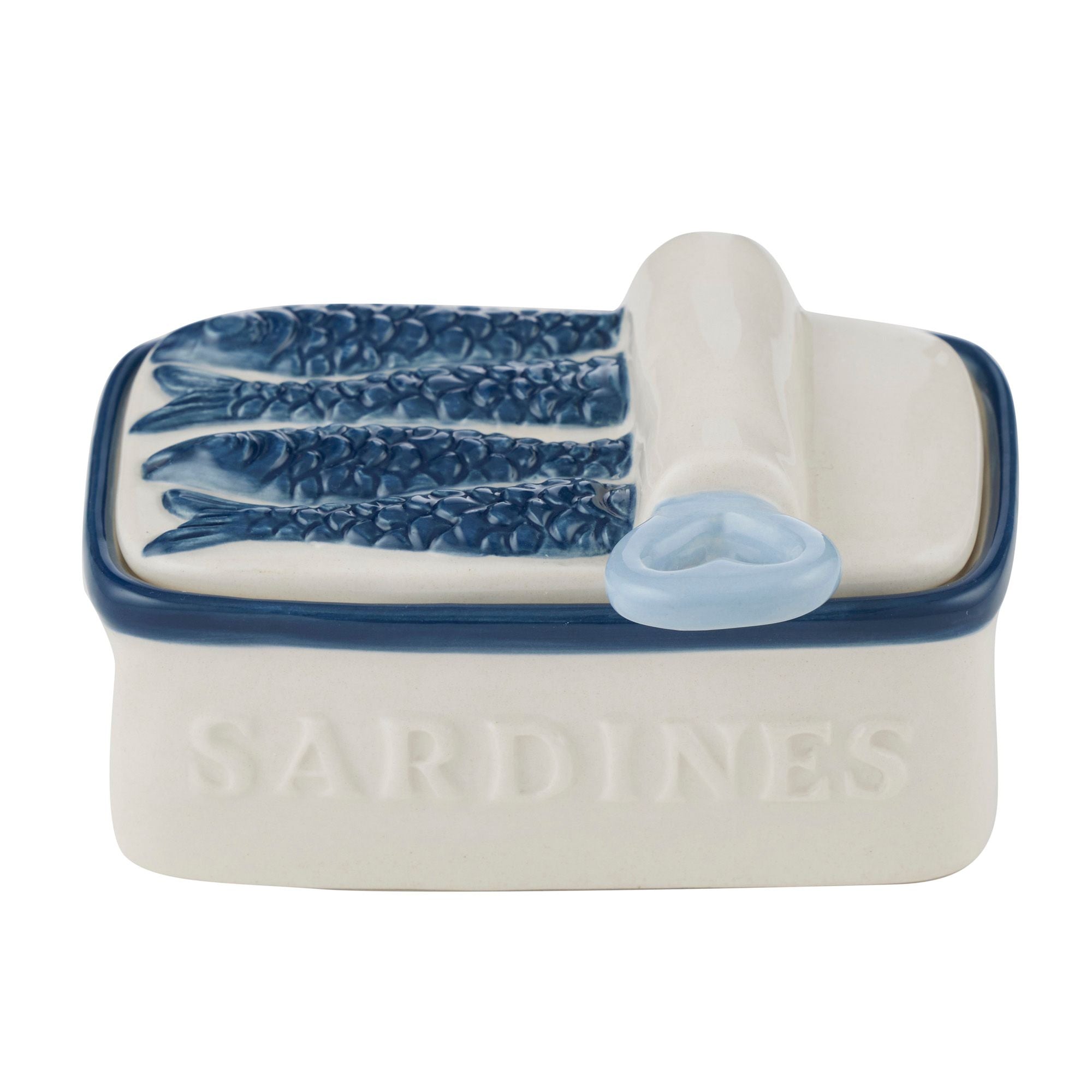 Assemble Sardine Ceramic Trinket Box Wh/Blue