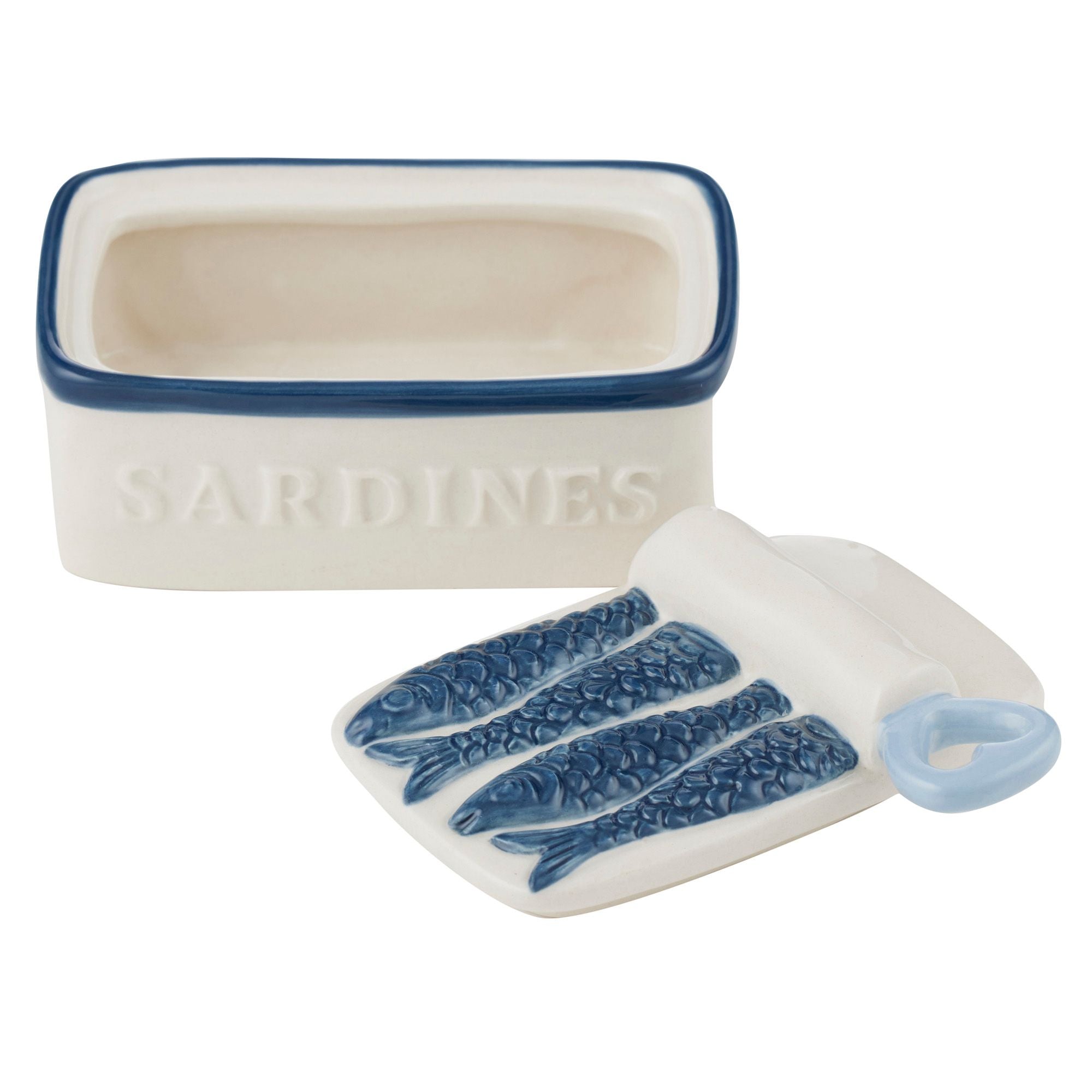 Assemble Sardine Ceramic Trinket Box Wh/Blue