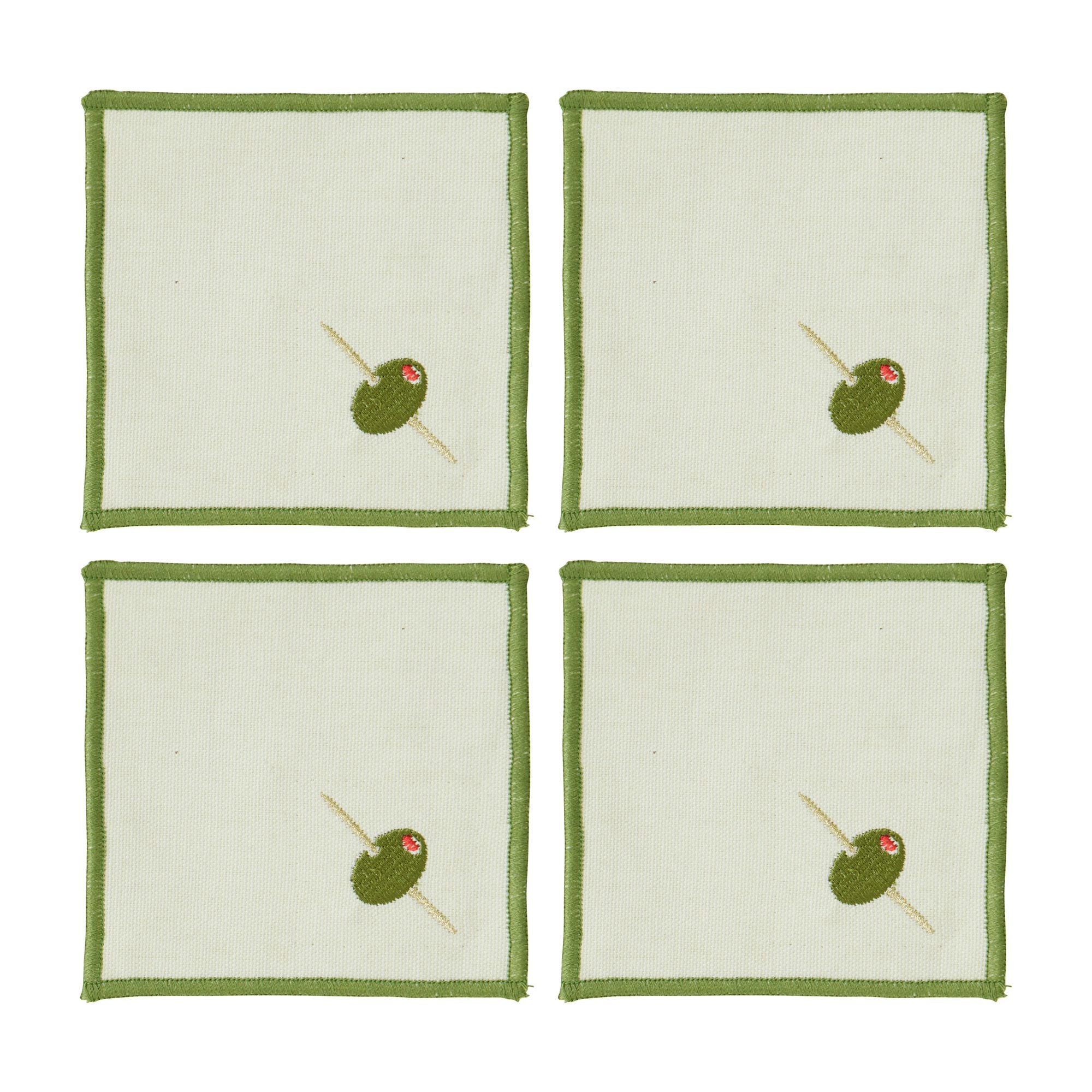 Assemble Olive Set of 4 Cotton Embossed Coaster