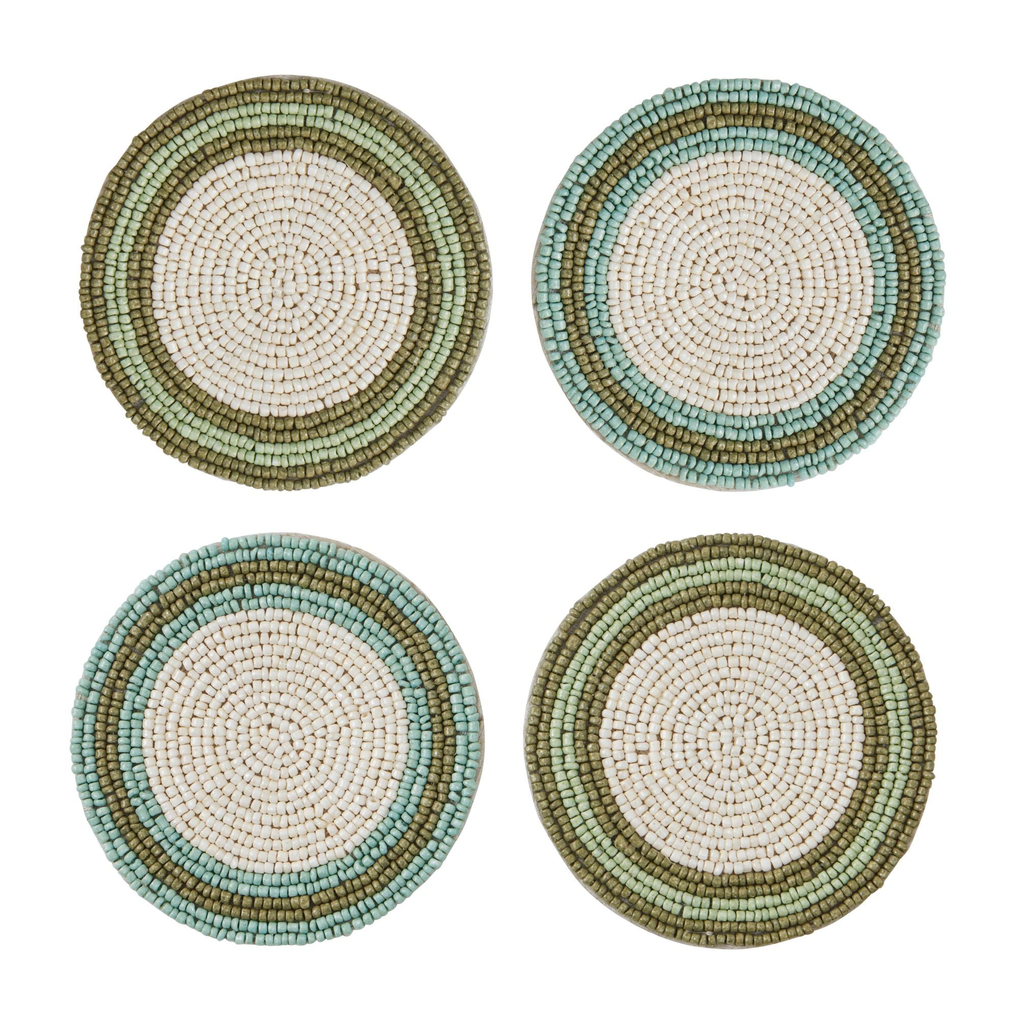 Assemble Gimlet Set of 4 Beaded Coasters Green/Blue