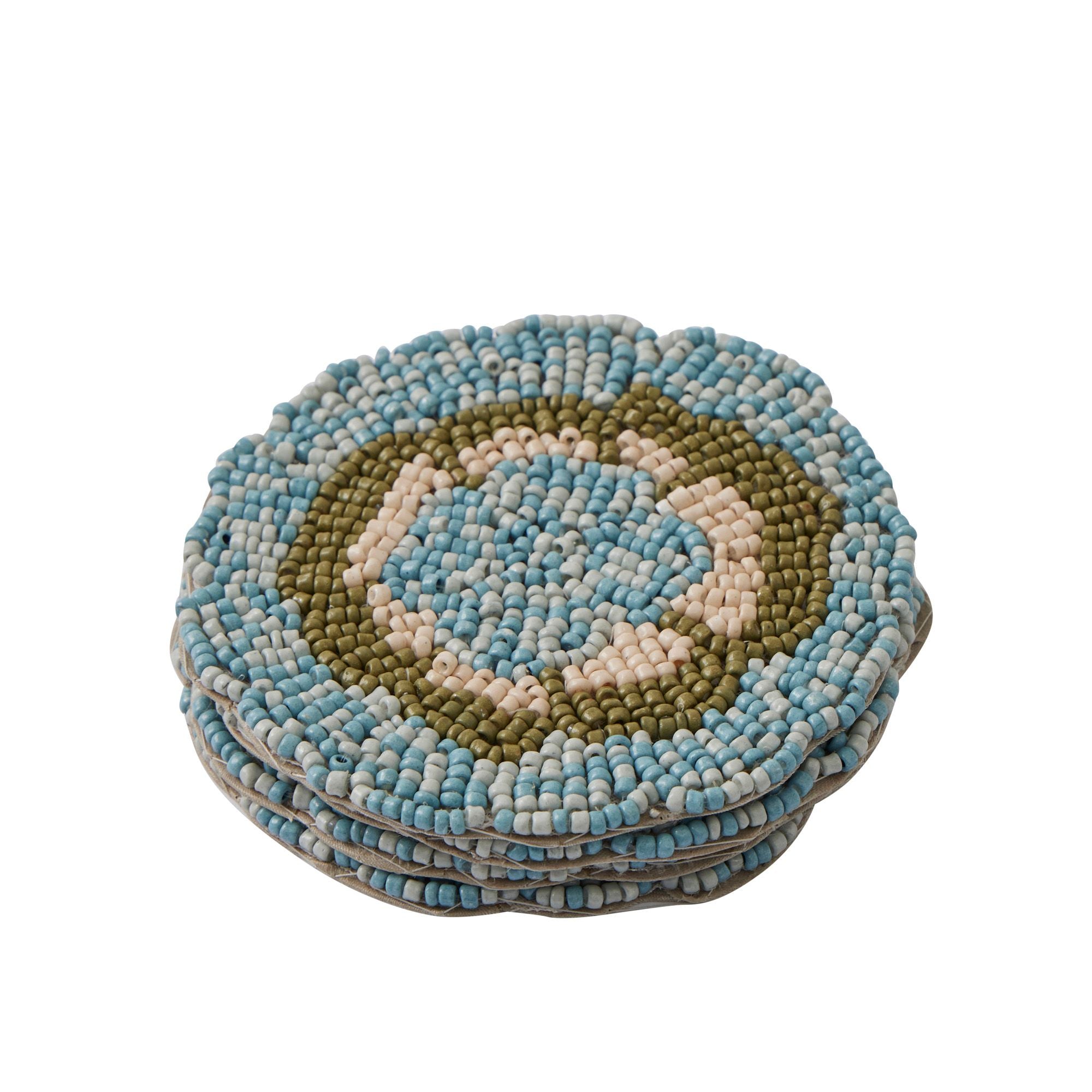 Assemble Beth Set of 4 Beaded Coasters Blue/Green