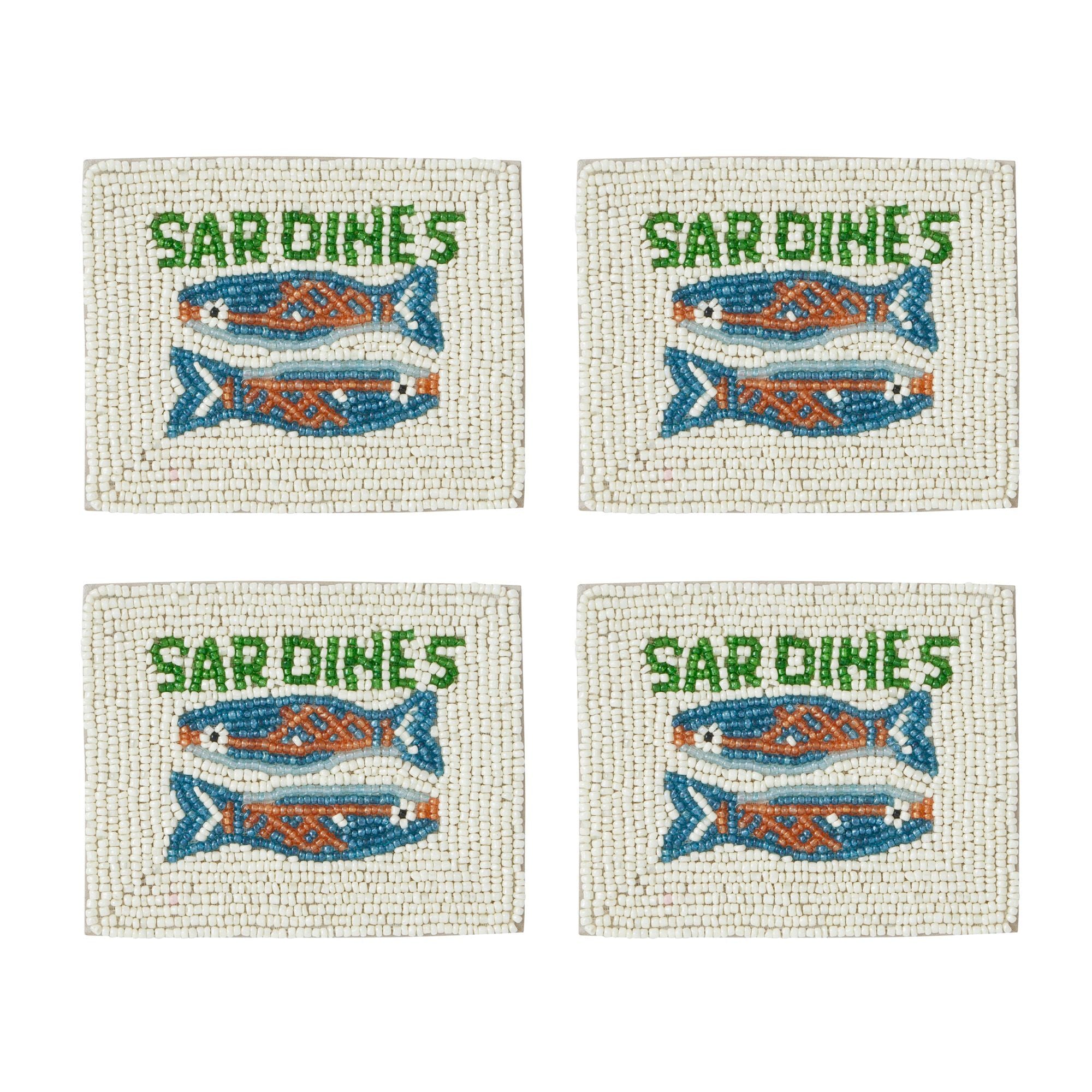 Assemble Sardines Set of 4 Beaded Coasters