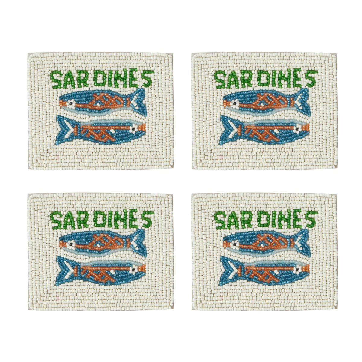 Assemble Sardines Set of 4 Beaded Coasters