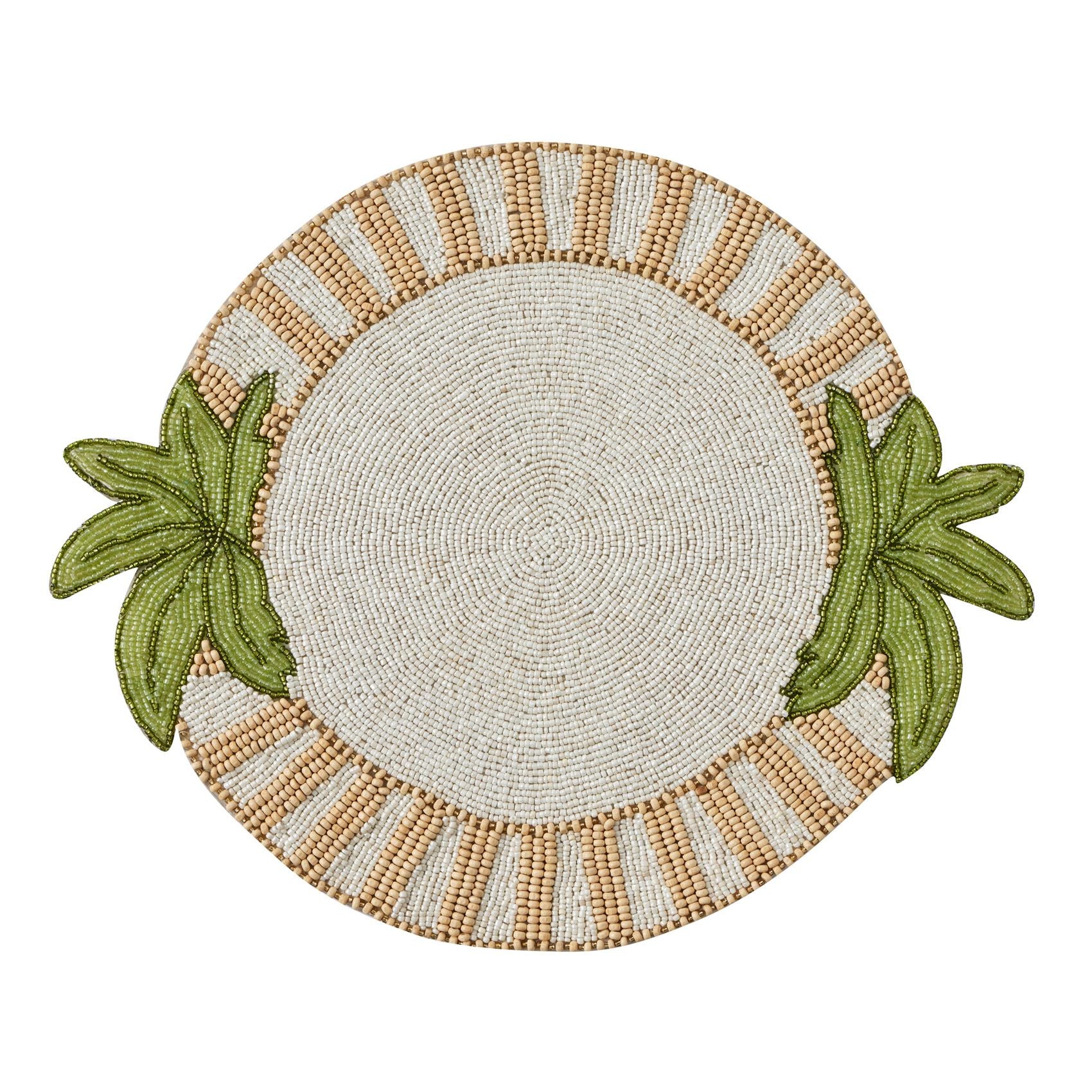 Assemble Maui Beaded Round Placemat Natural/Green