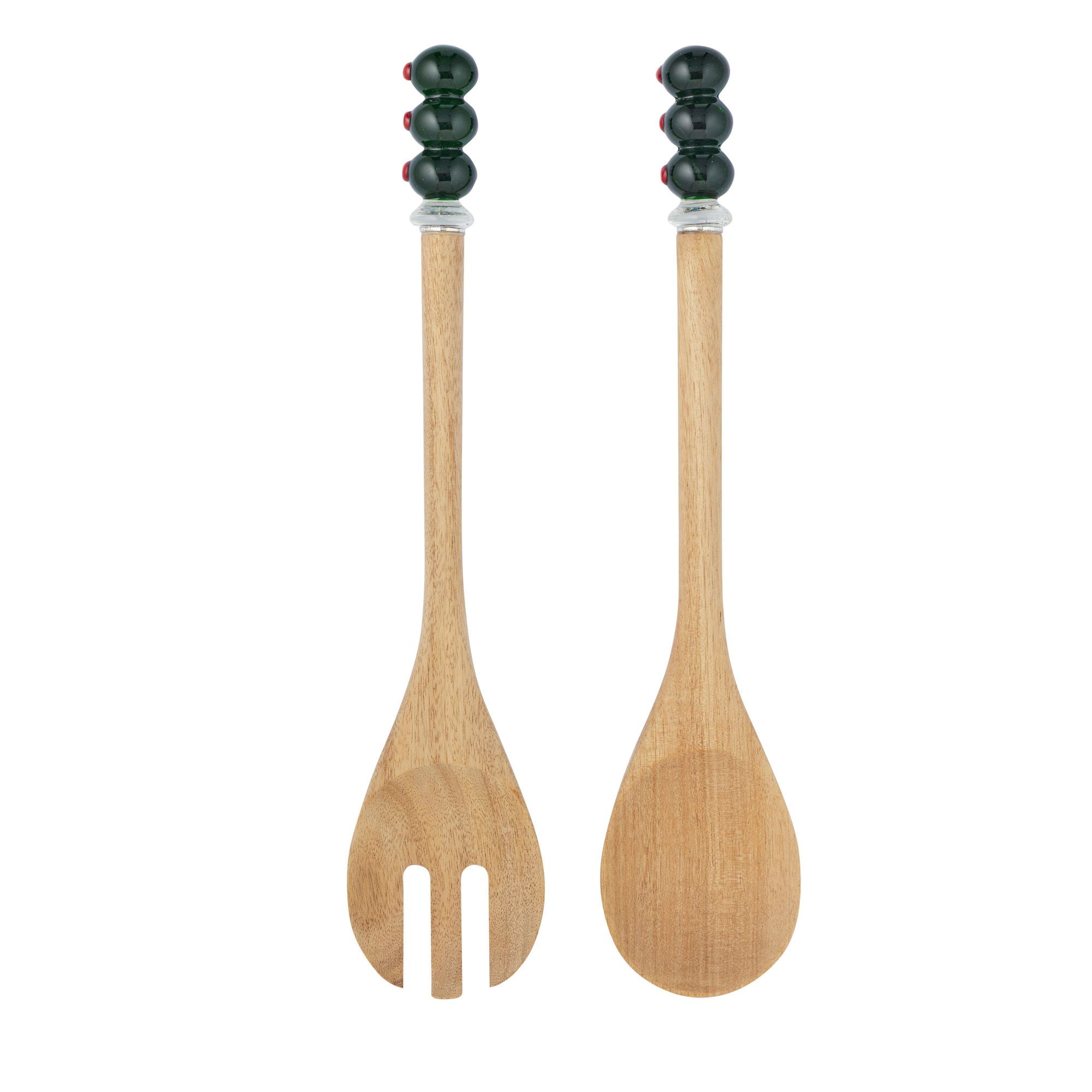 Assemble Olive Set of 2 Wood/Glass Salad Servers