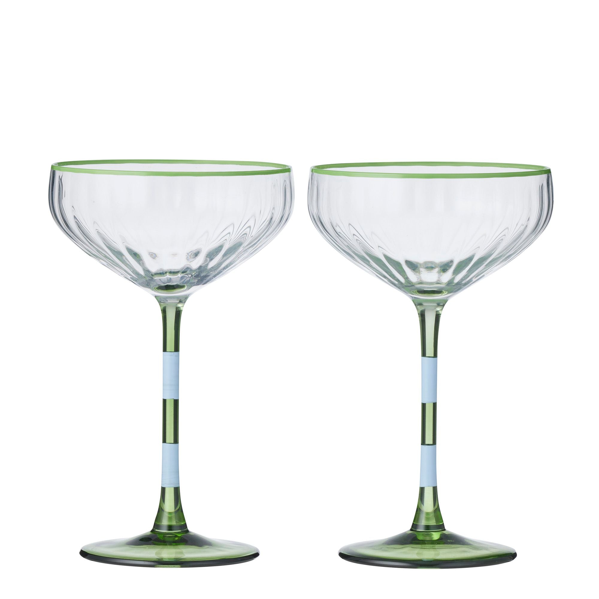 Assemble Lena Set of 2 Glass Rib Coupe Bl/Gn
