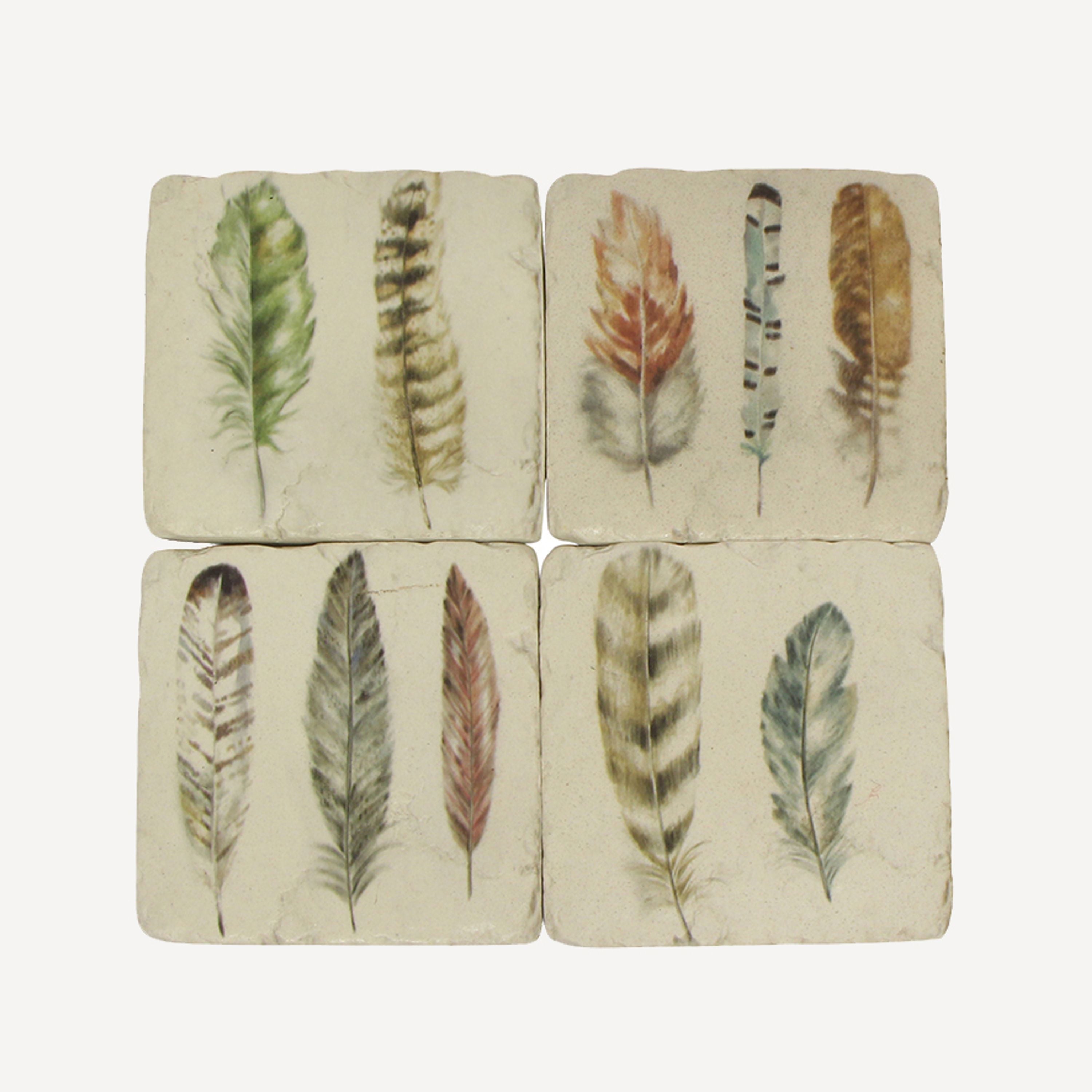 French Country Feather Resin Coasters (4 Pack)