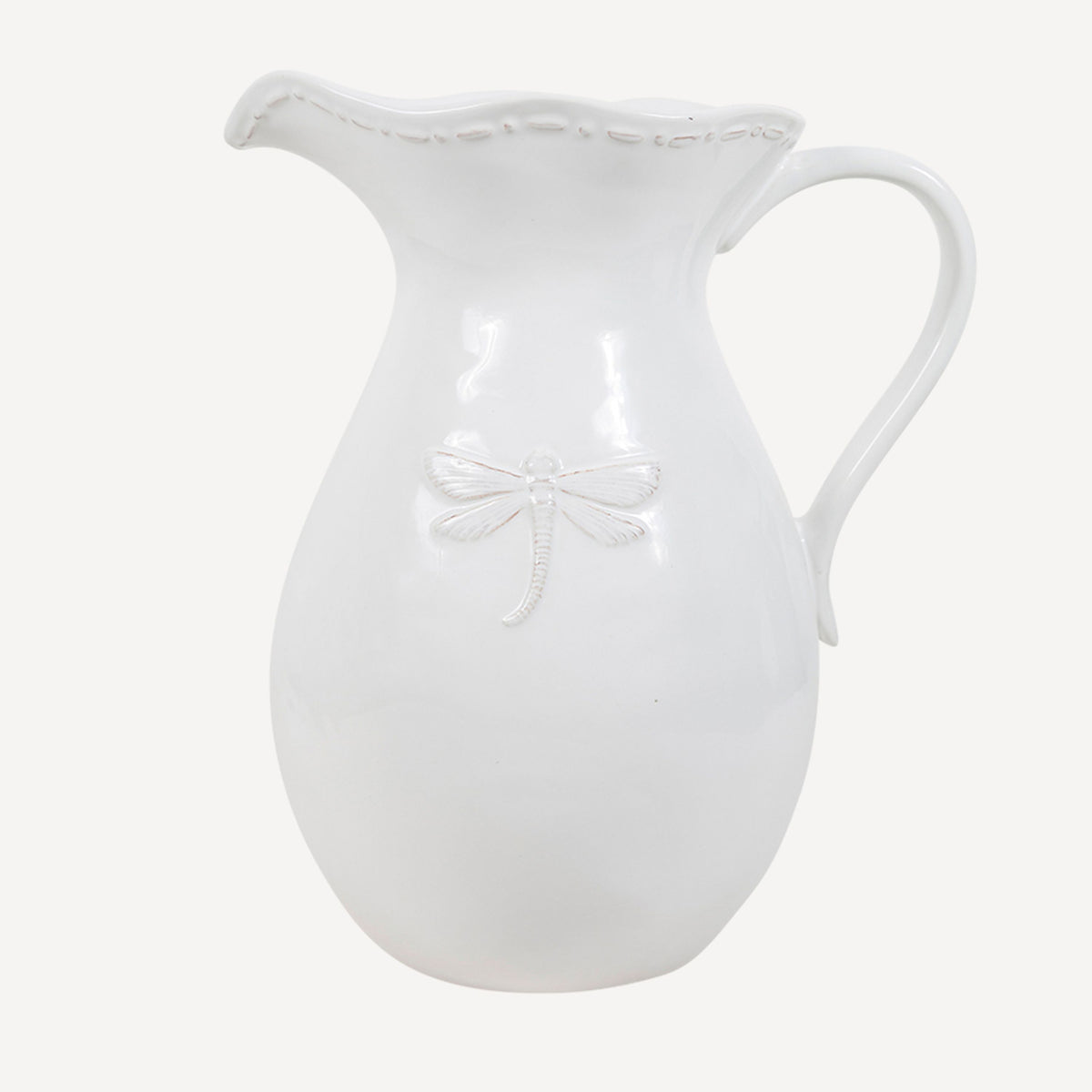 French Country Dragonfly Stoneware White Jug Large