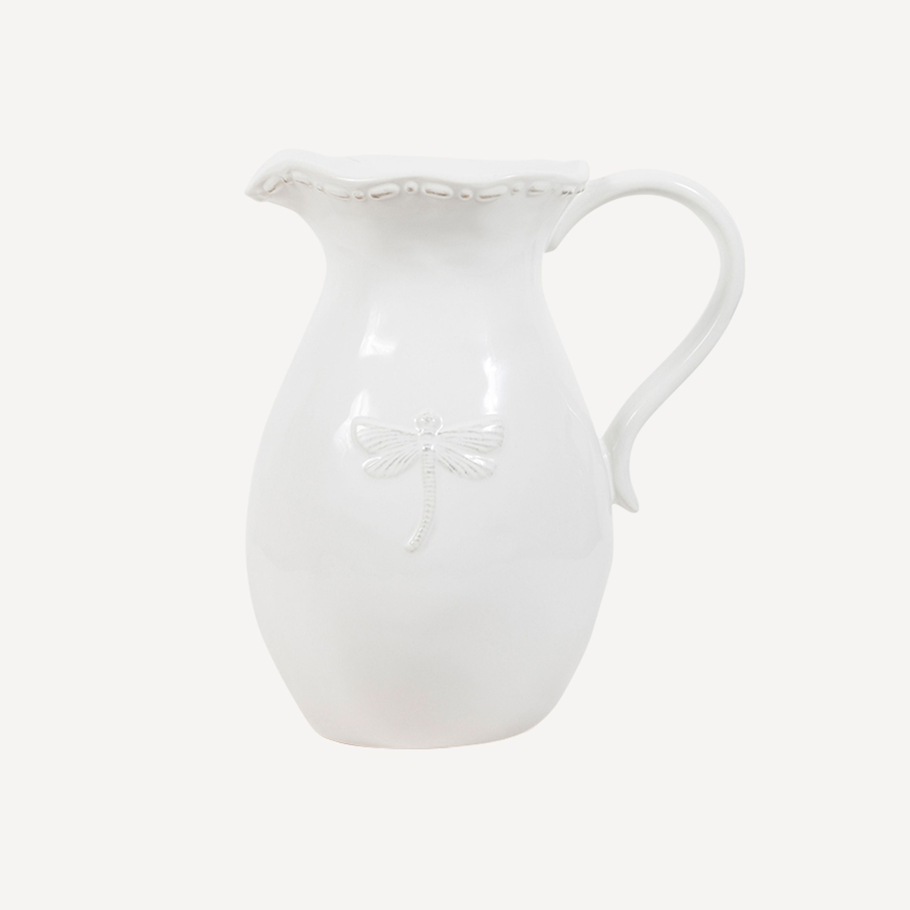 French Country Dragonfly Stoneware White Jug Small