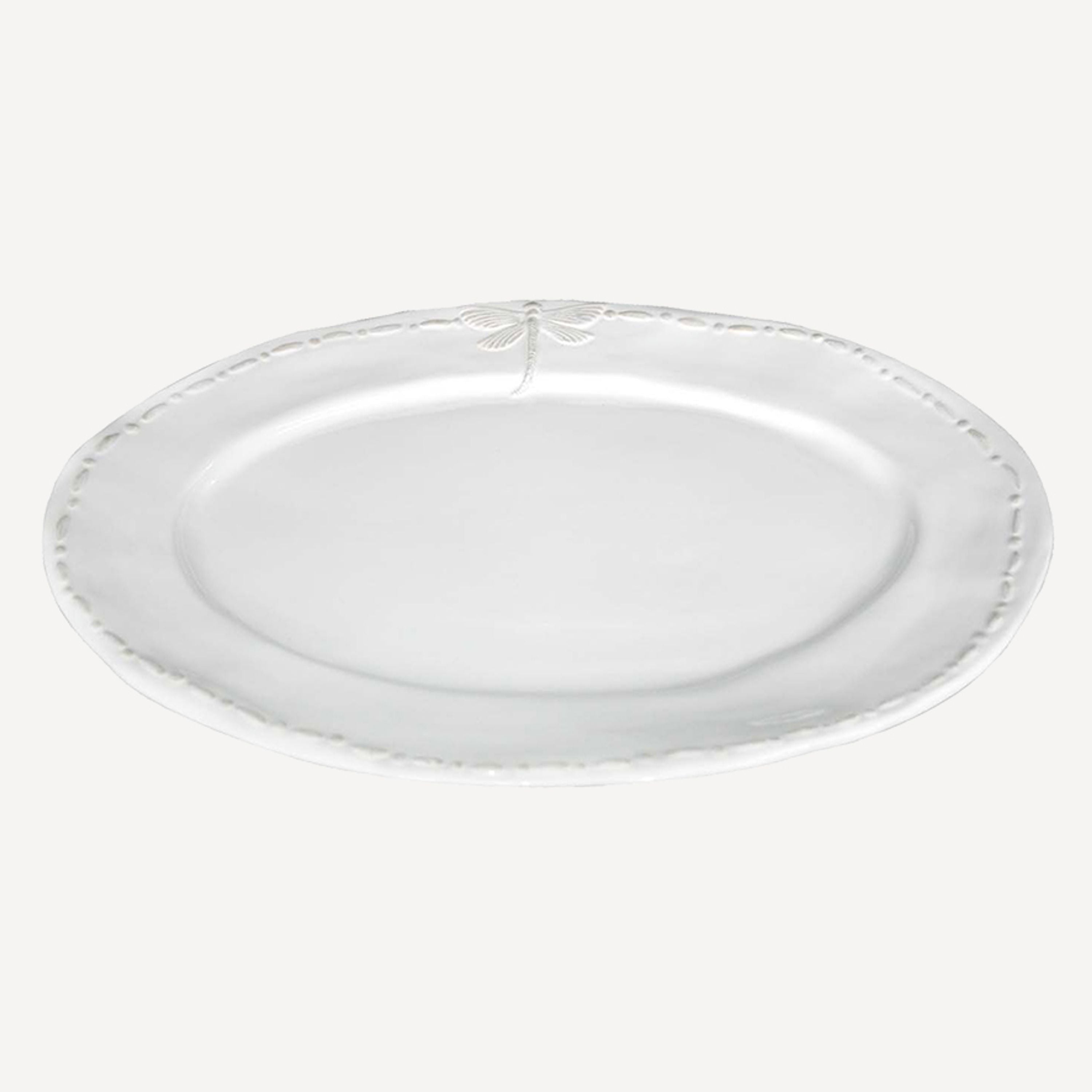 French Country Dragonfly Stoneware White Oval Platter Large