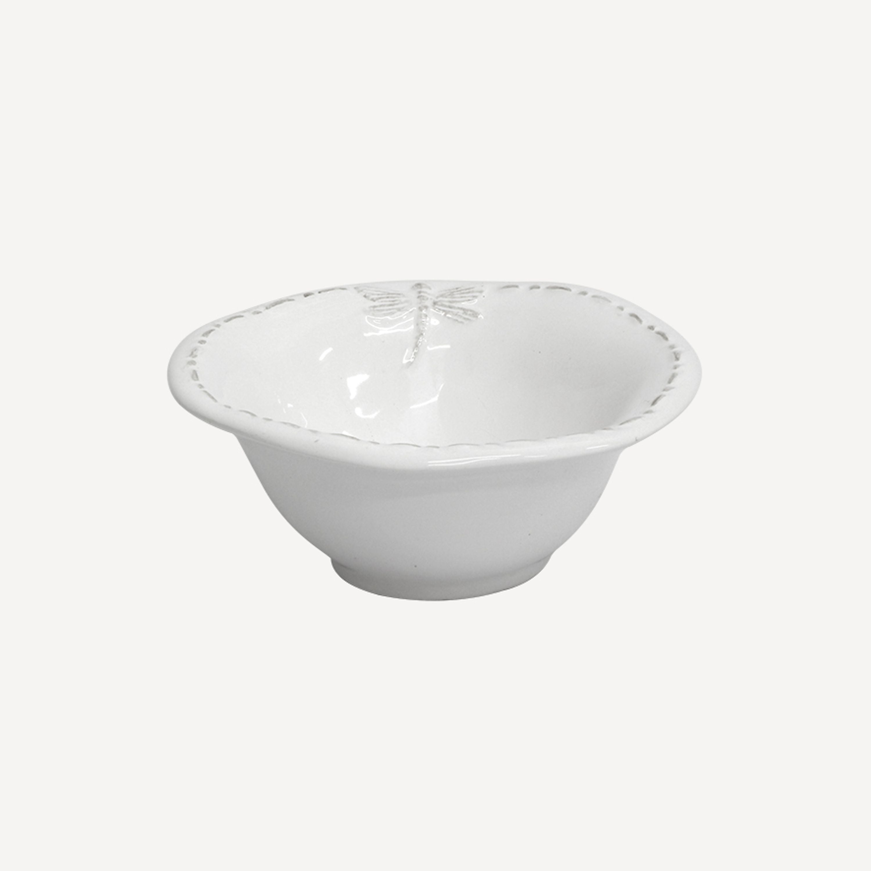 French Country Dragonfly Stoneware White Salt Bowl