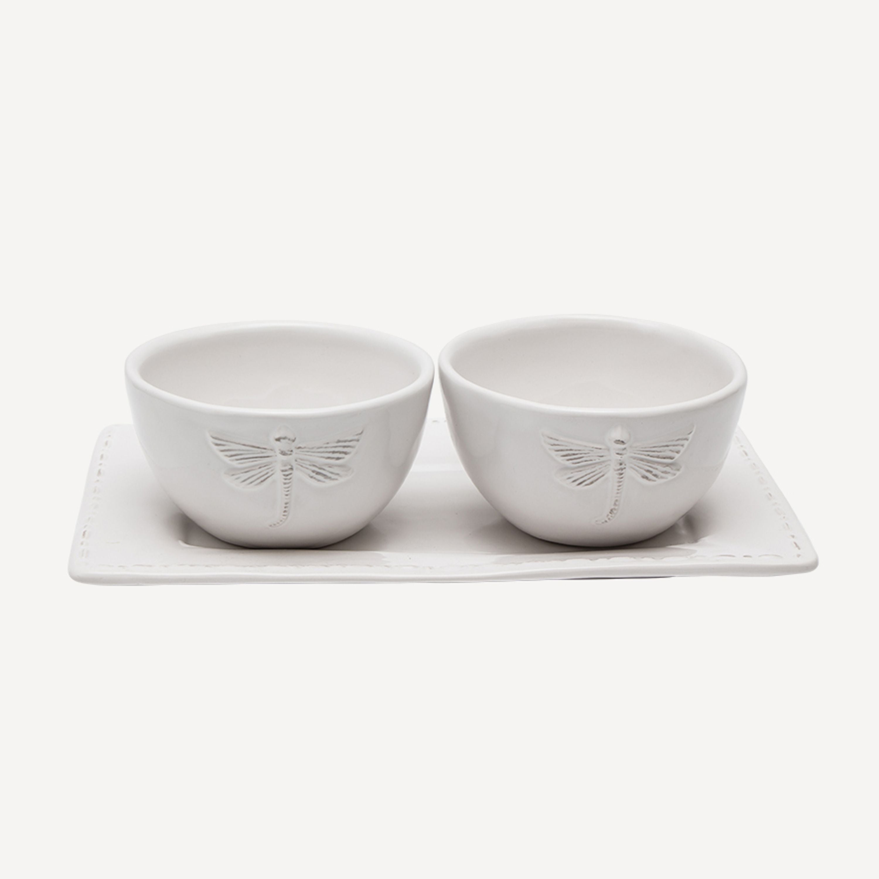 French Country Dragonfly Stoneware White Condiment Set (3 Piece Set)