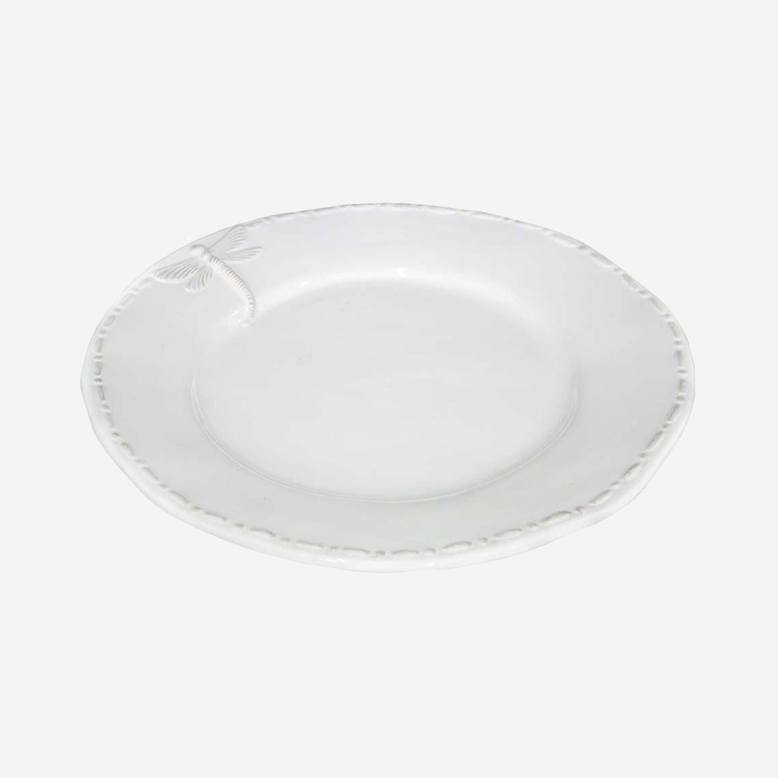 French Country Dragonfly Stoneware White Lunch Plate