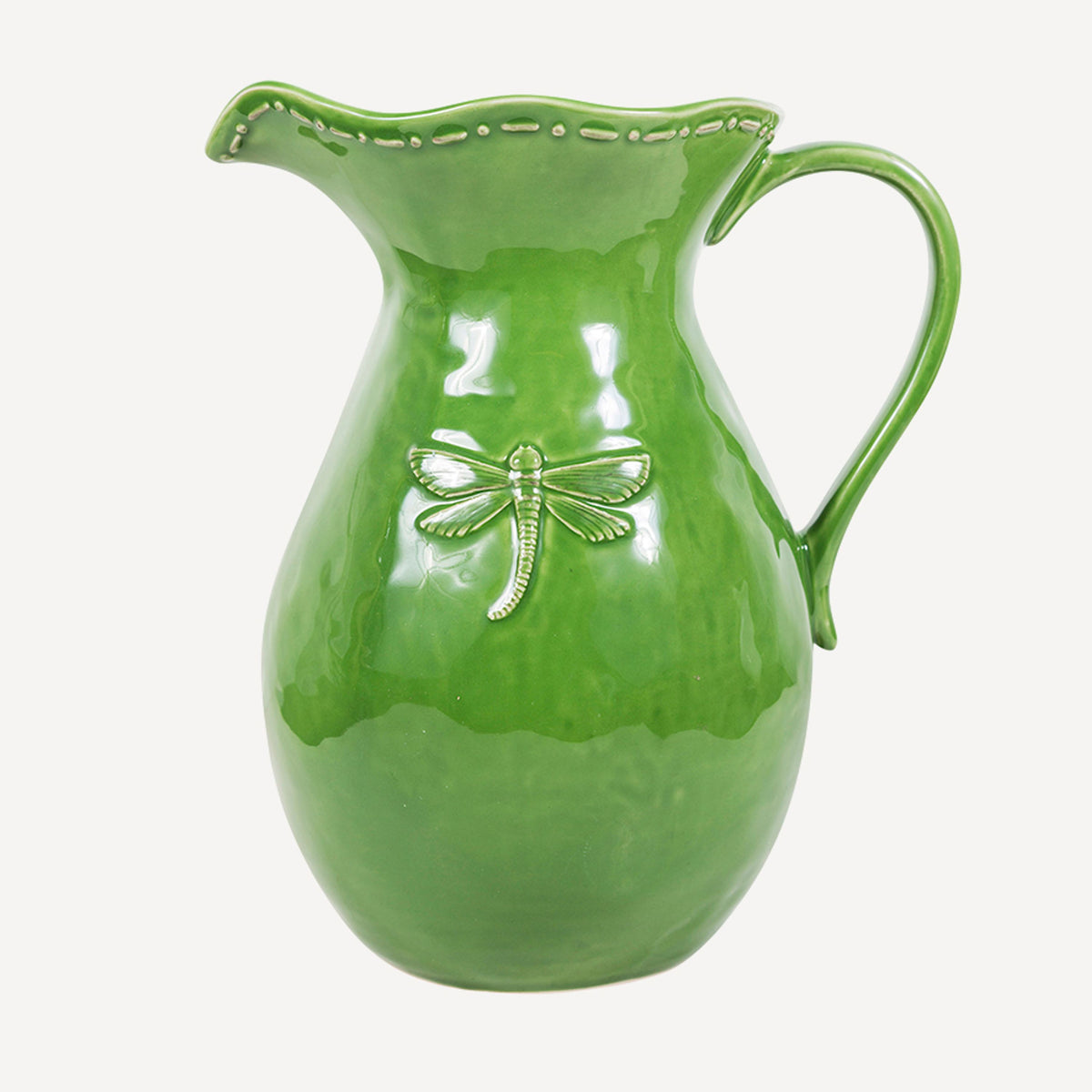 French Country Dragonfly Stoneware Green Jug Large