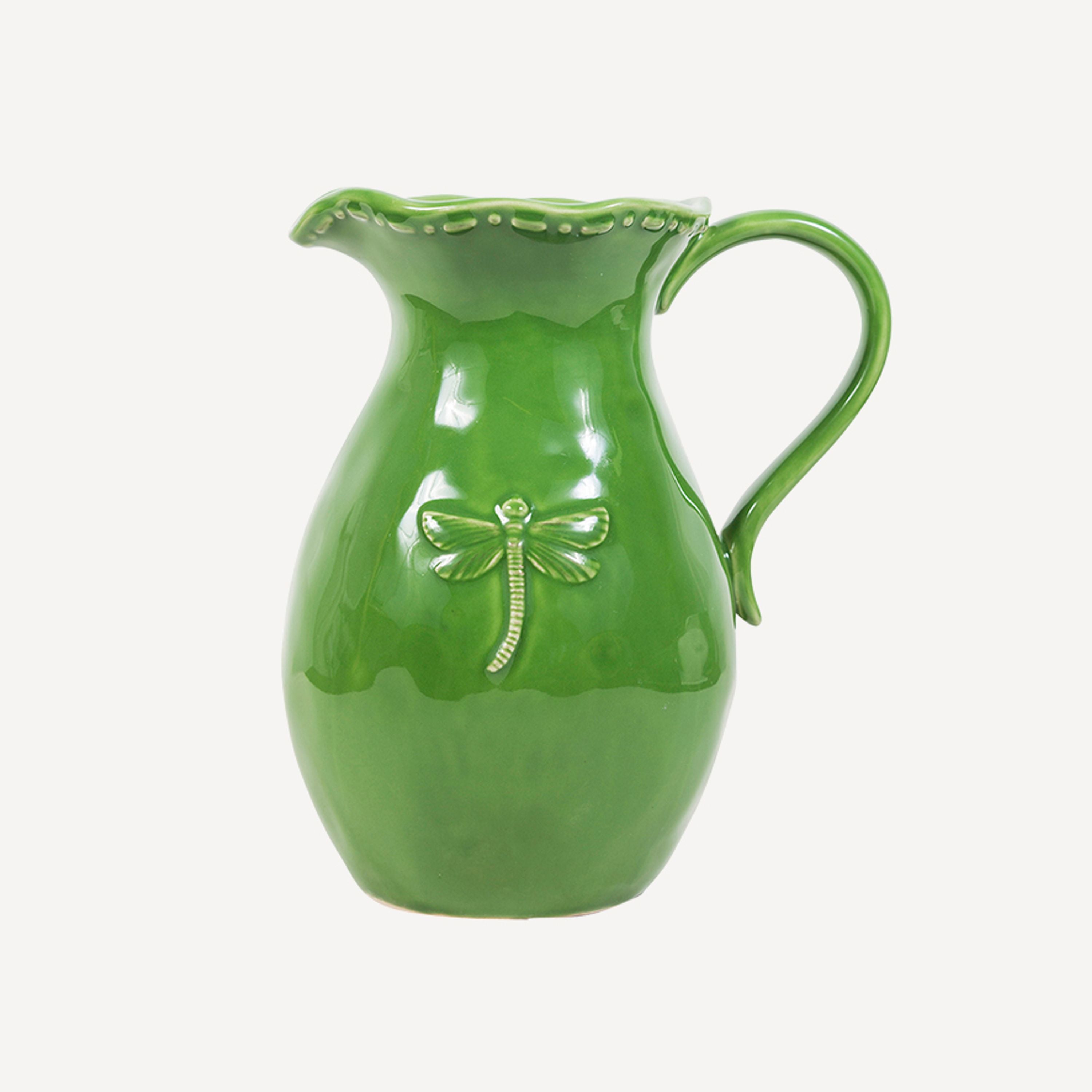 French Country Dragonfly Stoneware Green Jug Small