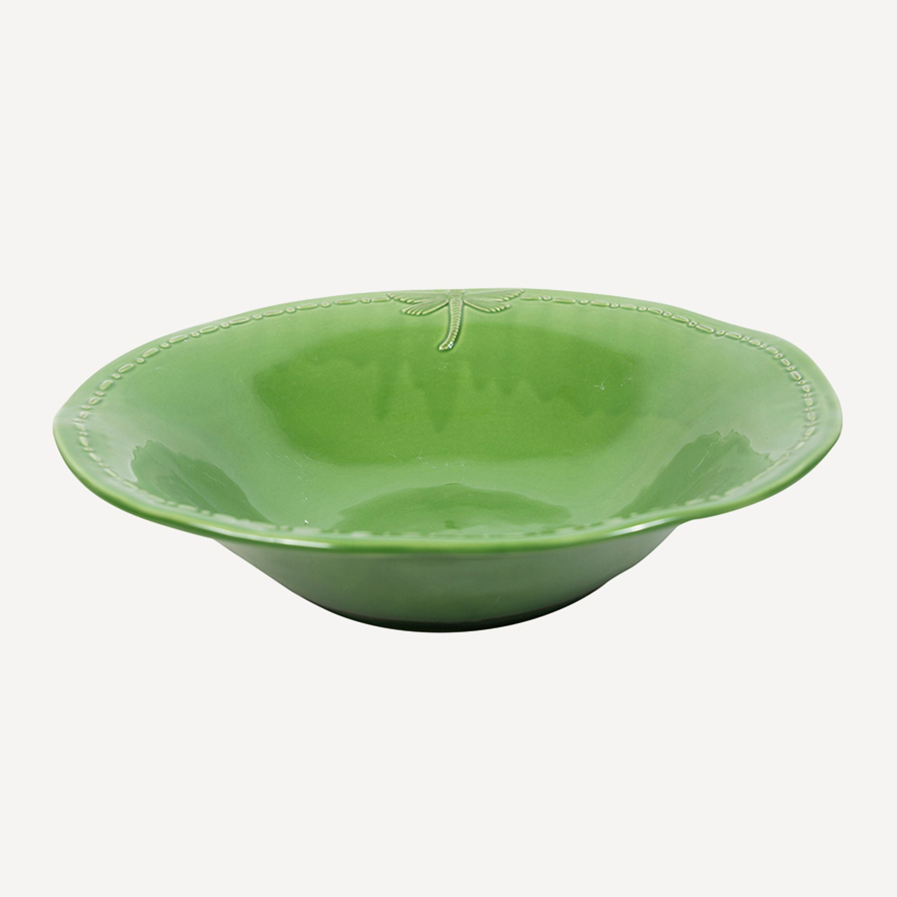 French Country Dragonfly Stoneware Green Salad Bowl Small