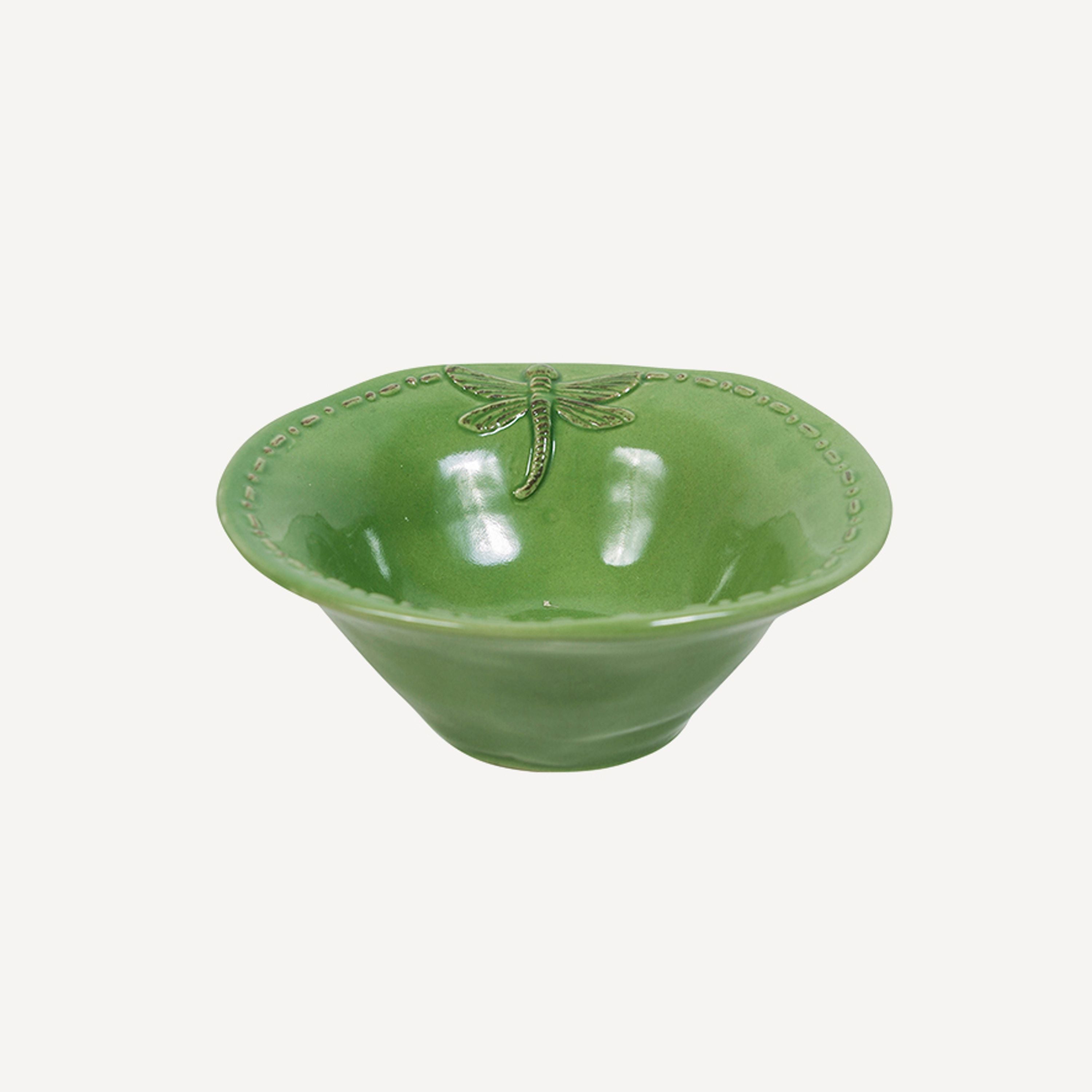 French Country Dragonfly Stoneware Green Salt Bowl